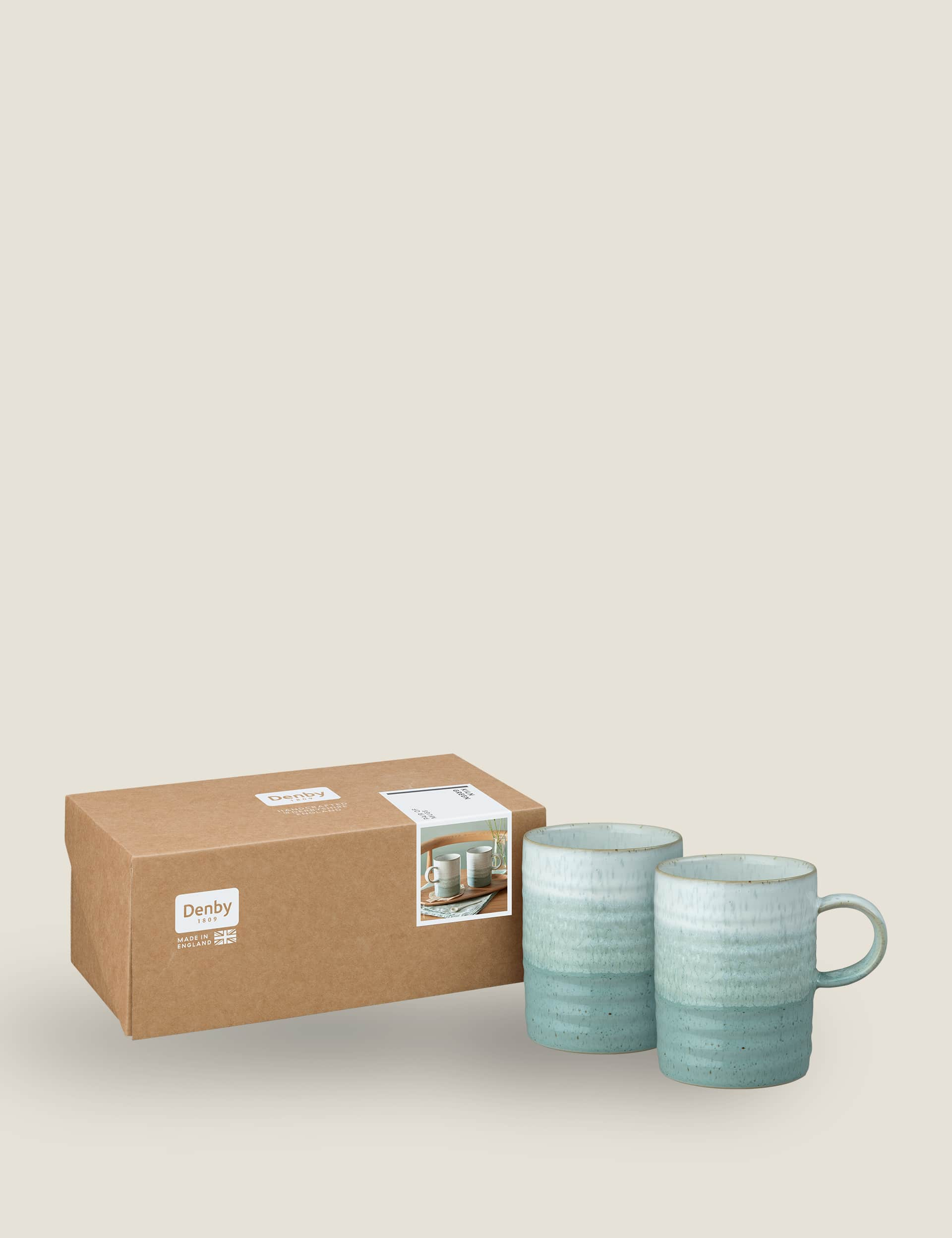 Denby Set of 2 Kiln Green Mugs, Green