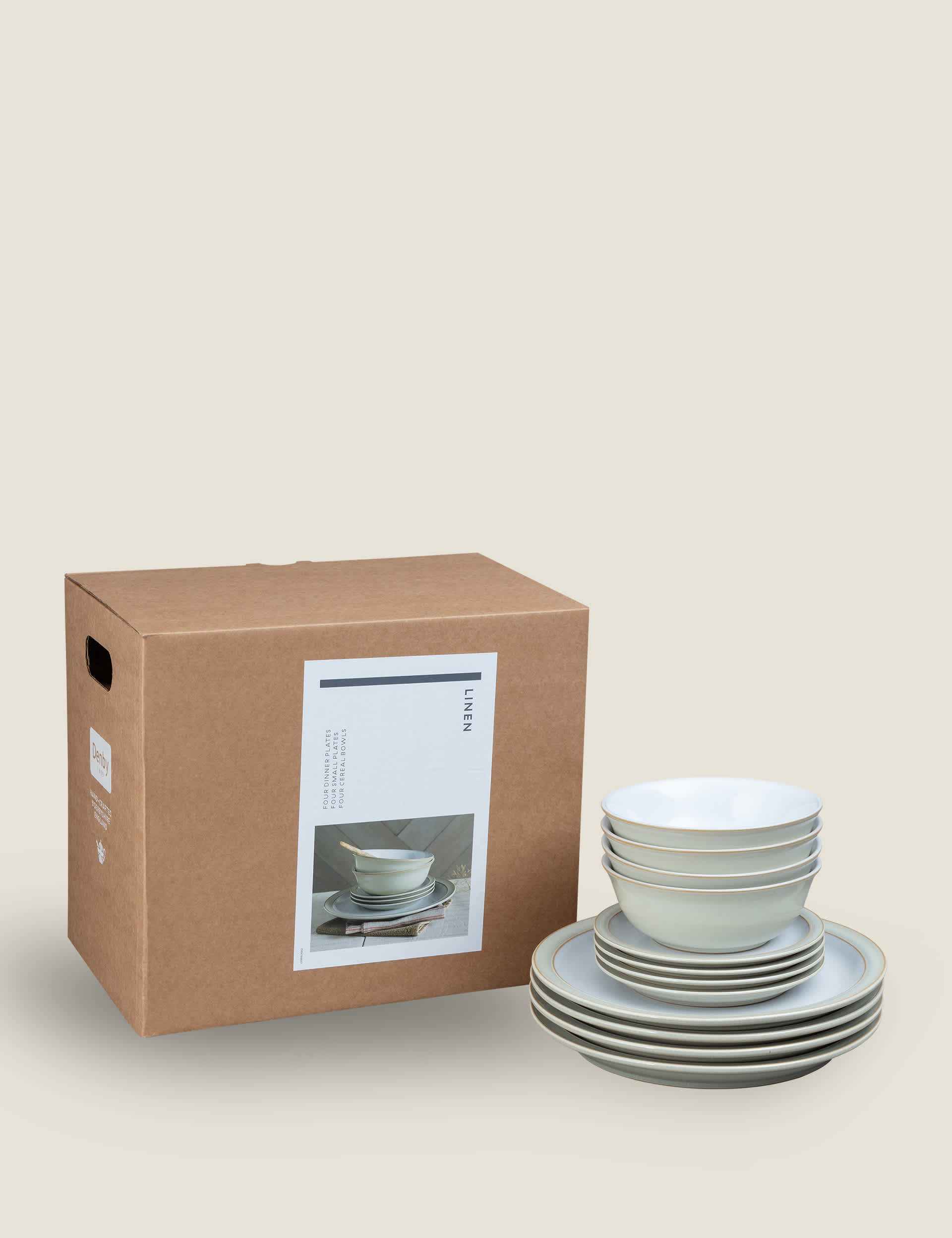 Denby 12 Piece Linen Dinner Set - Cream, Cream