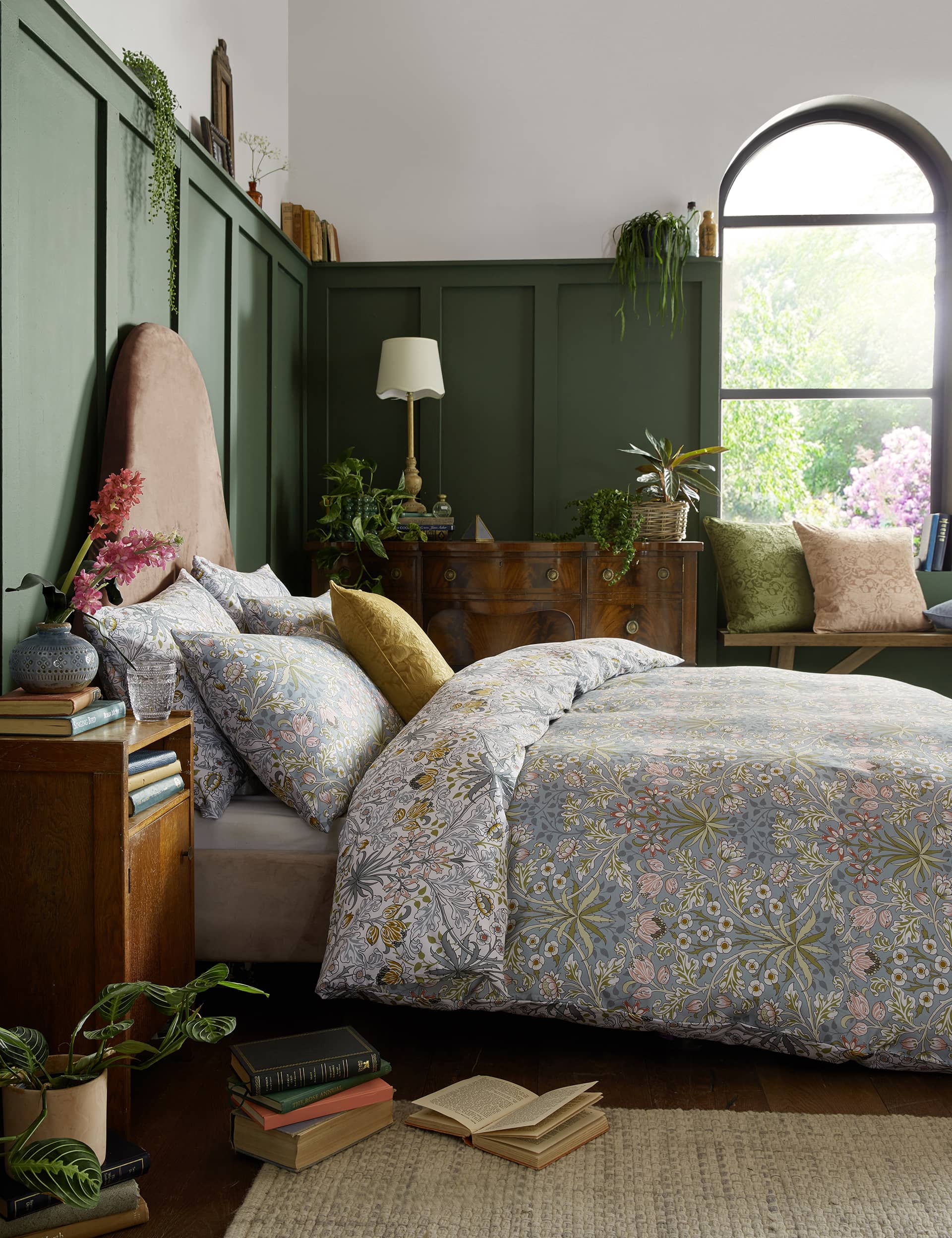 William Morris At Home Pure Cotton Sateen Hyacinth Bedding Set - 6FT - Duck Egg, Duck Egg