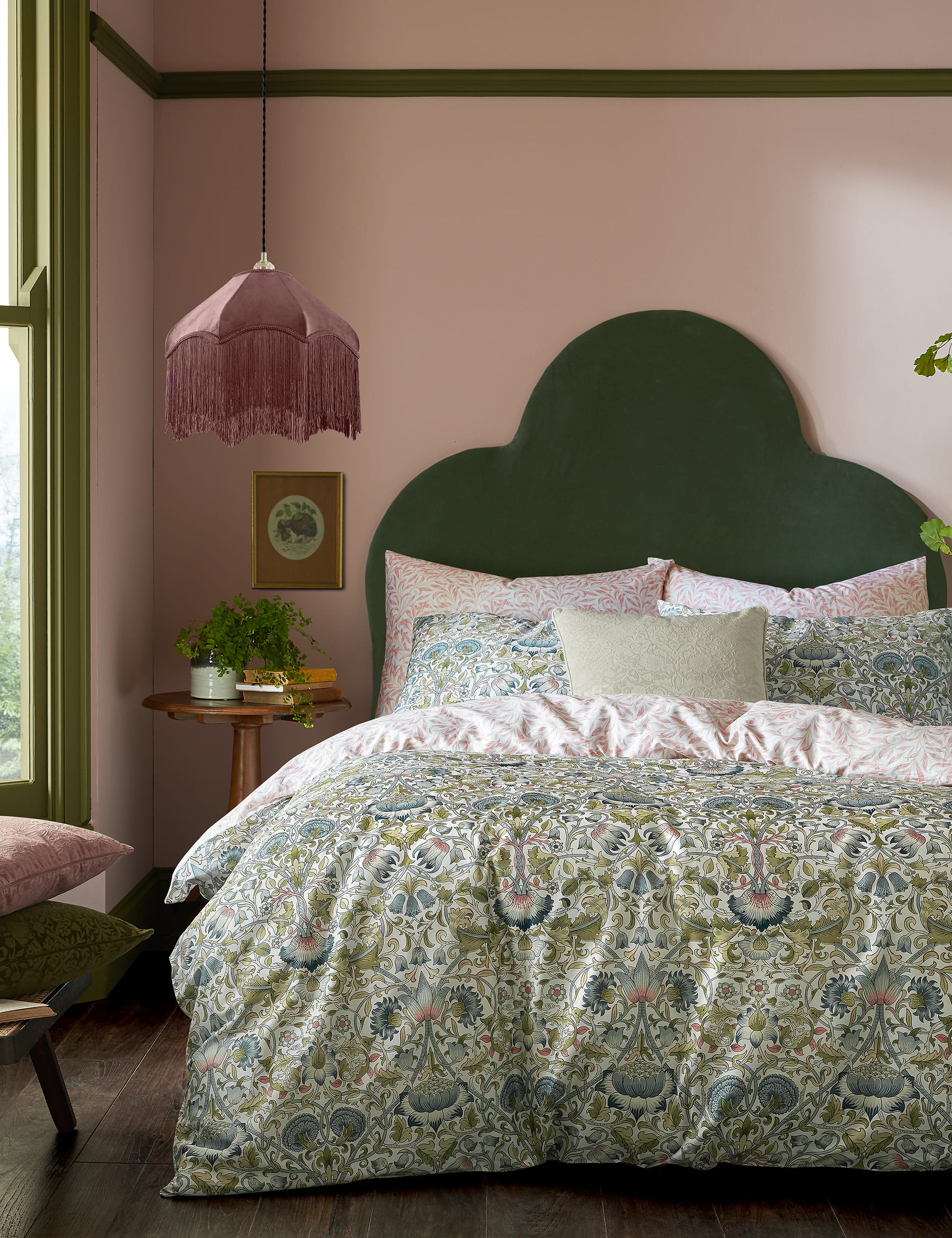 William Morris At Home Pure Cotton Lodden Bedding Set - DBL - Sage Mix, Dusky Rose,Sage Mix,Navy Mix