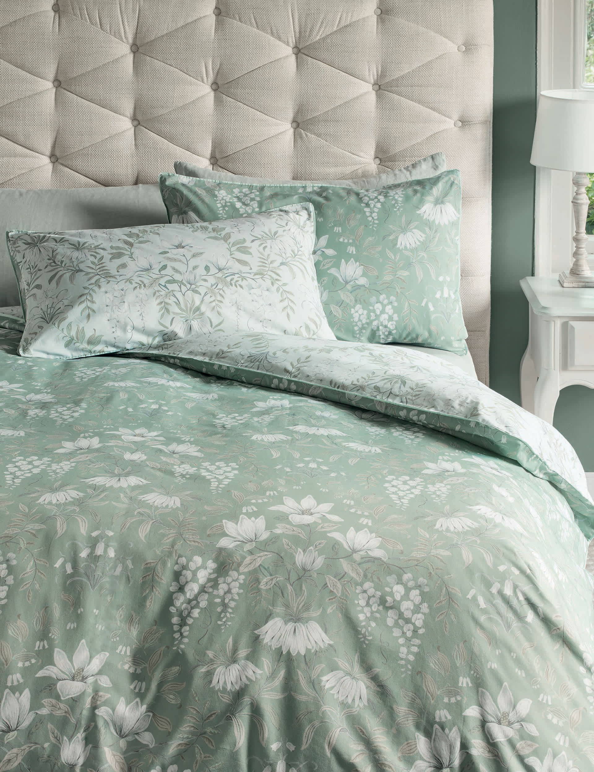 Laura Ashley Pure Cotton Sateen Parterre Bedding Set - DBL - Sage, Sage