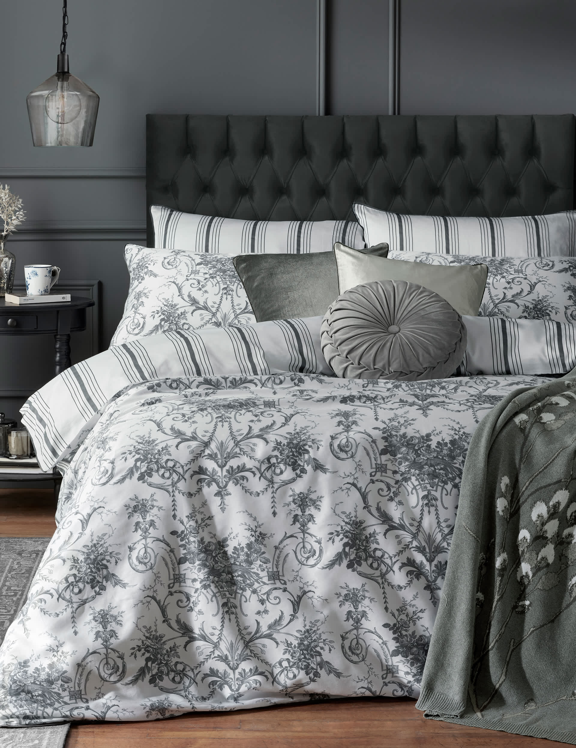 Laura Ashley Pure Cotton Sateen Tuleries Bedding Set - SGL - Charcoal, Charcoal