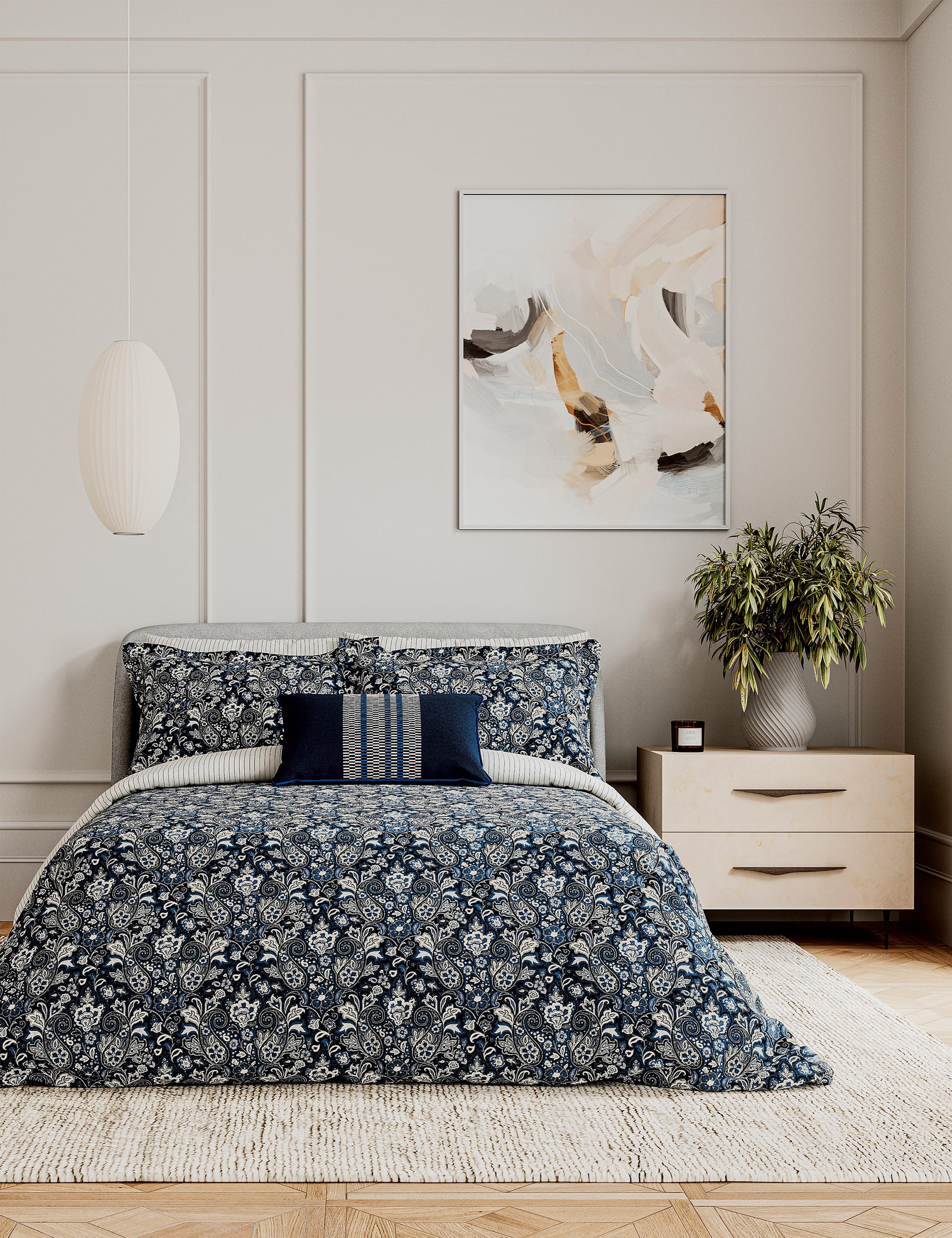 Bedeck Of Belfast Pure Cotton Yara Bedding Set - DBL - Navy, Navy