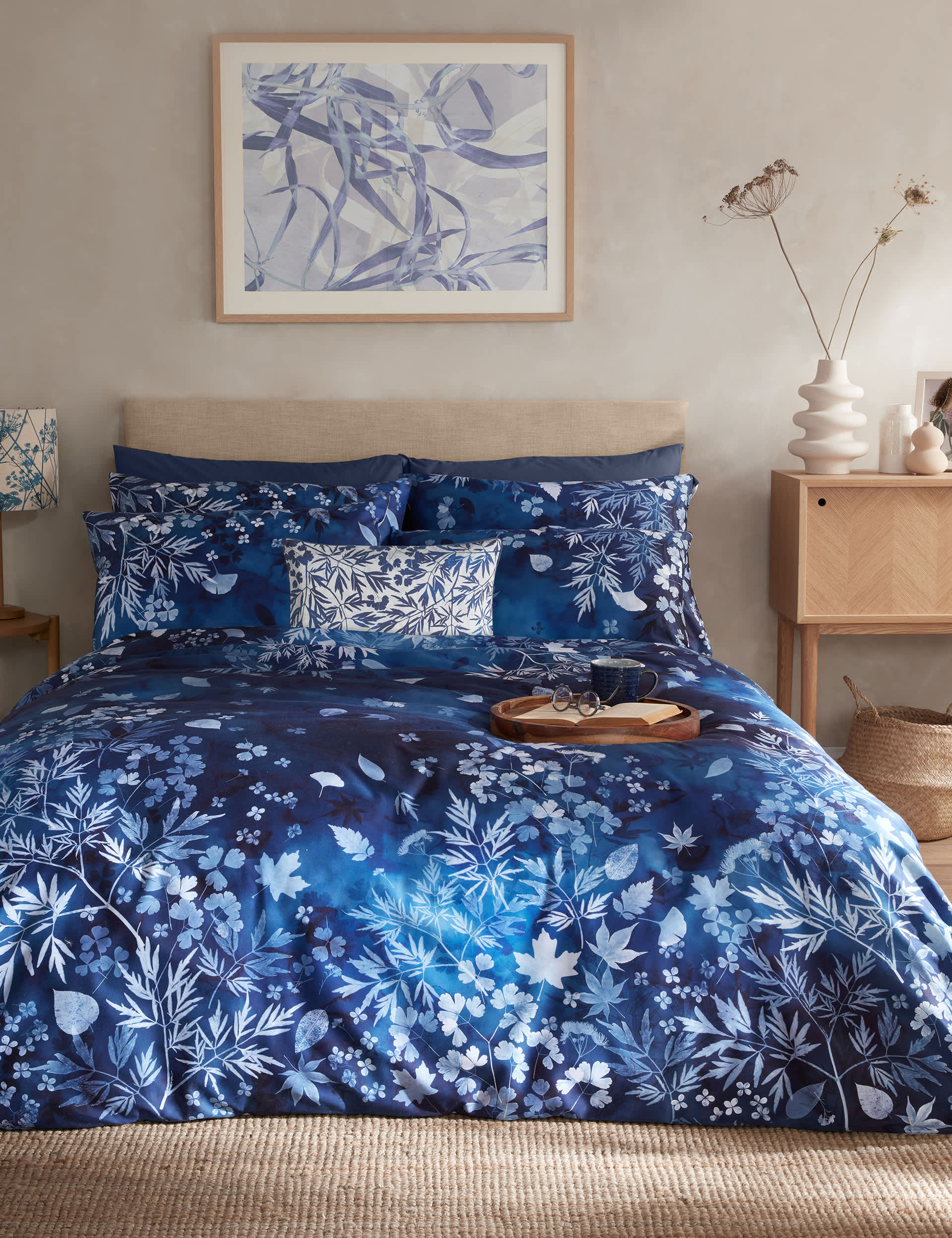 Clarissa Hulse Pure Cotton Sateen Cyanotype Bedding Set - 6FT - Blue Mix, Blue Mix