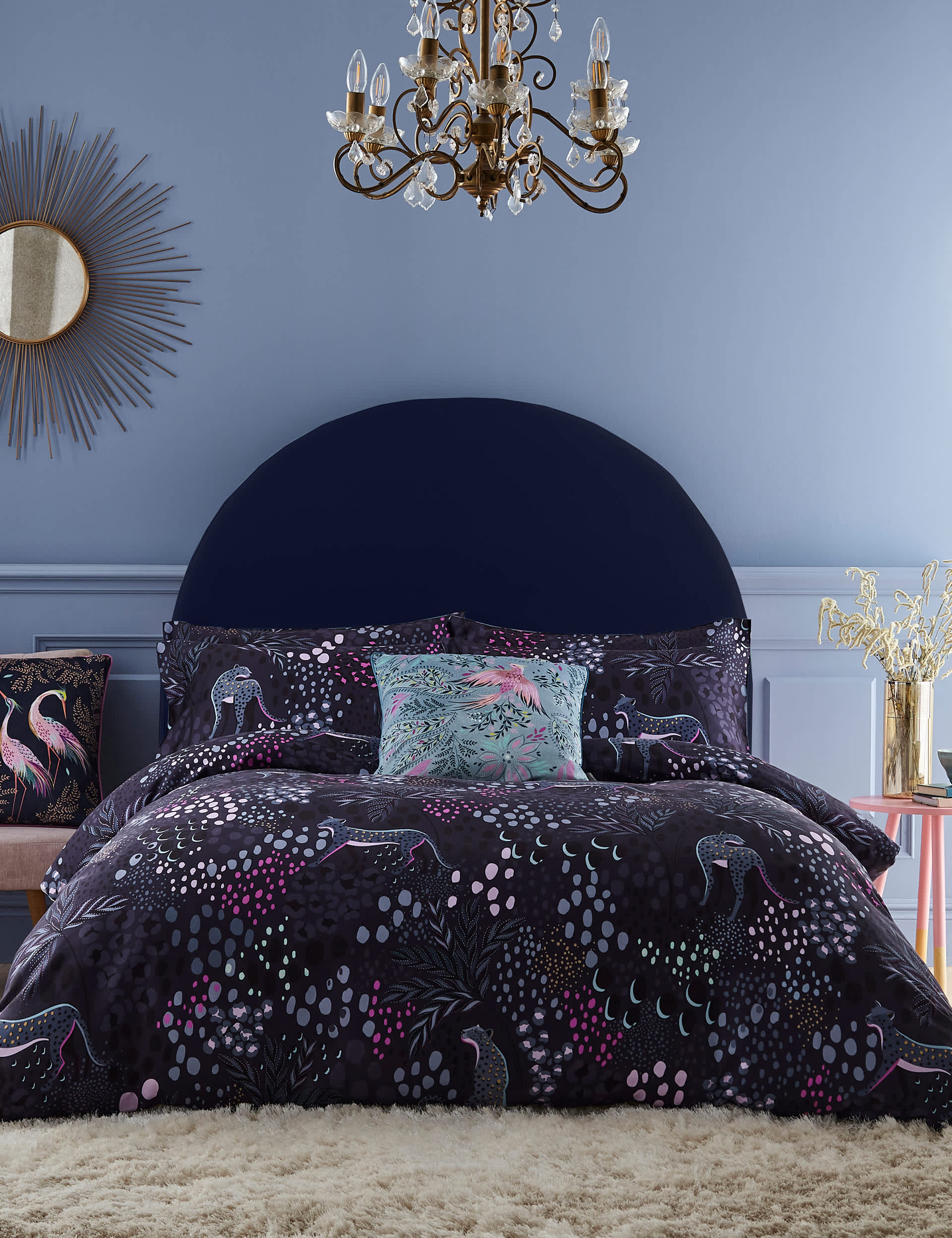 Sara Miller Pure Cotton Sateen Cheetah Bedding Set - DBL - Indigo, Indigo