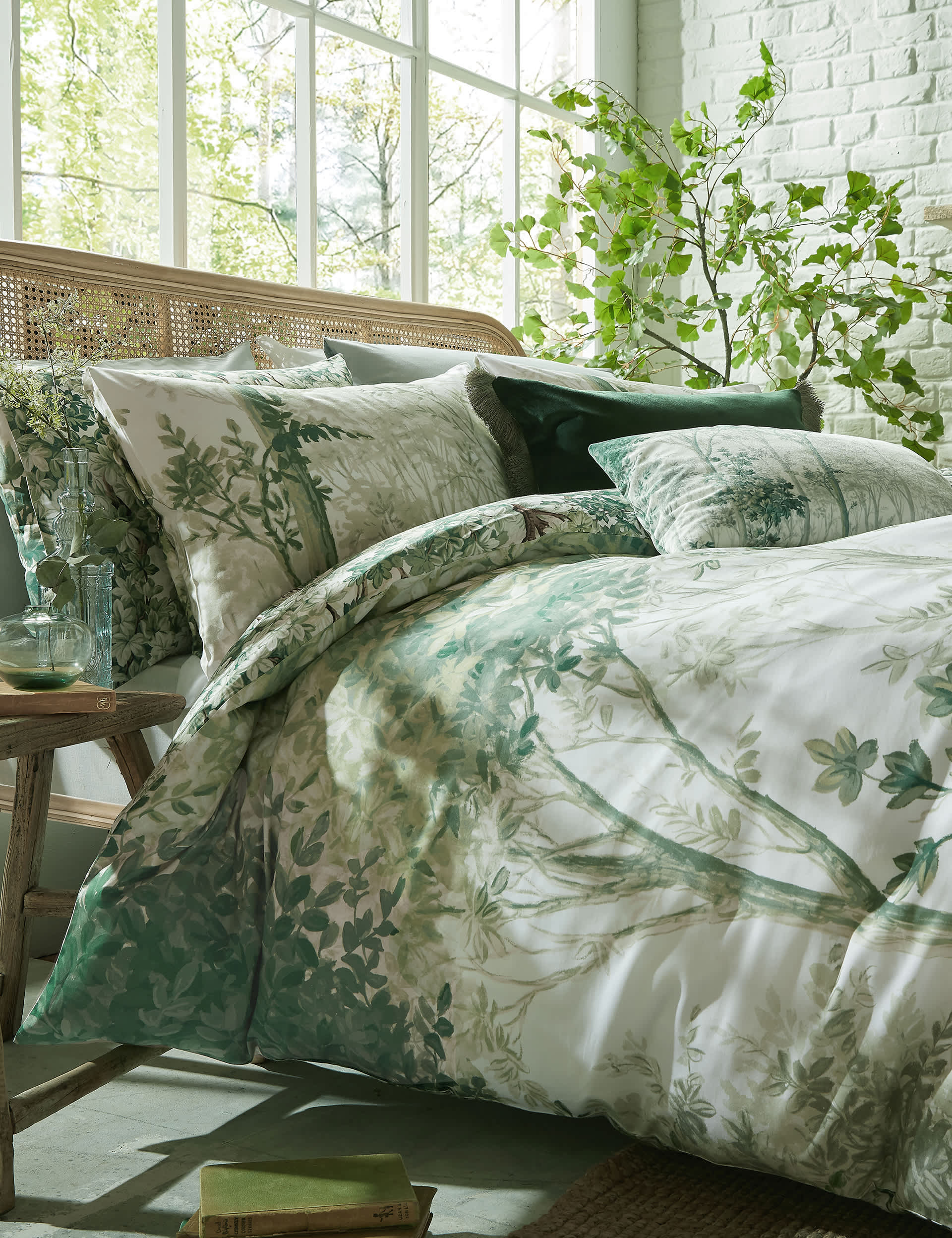 Graham & Brown Pure Cotton Sateen Coppice Forest Bedding Set - 6FT - Sage, Sage