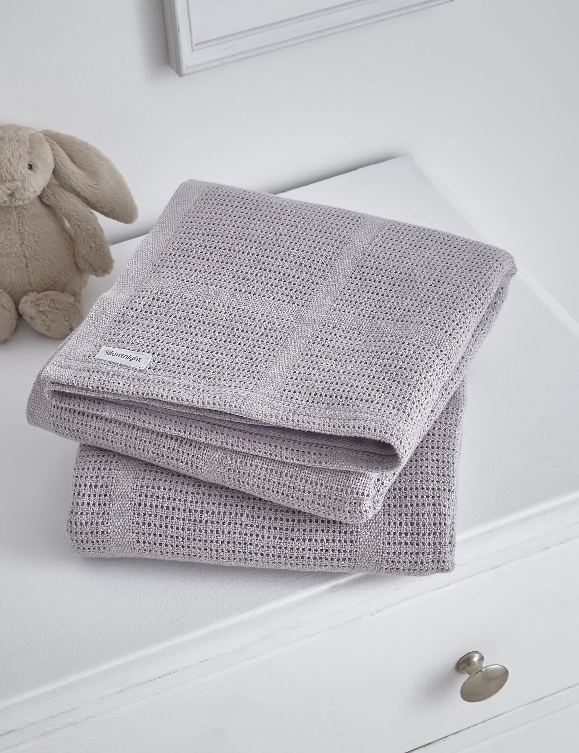 Silentnight 2 Pack Safe Nights Cellular Cot Blankets - Grey, Pink,Grey