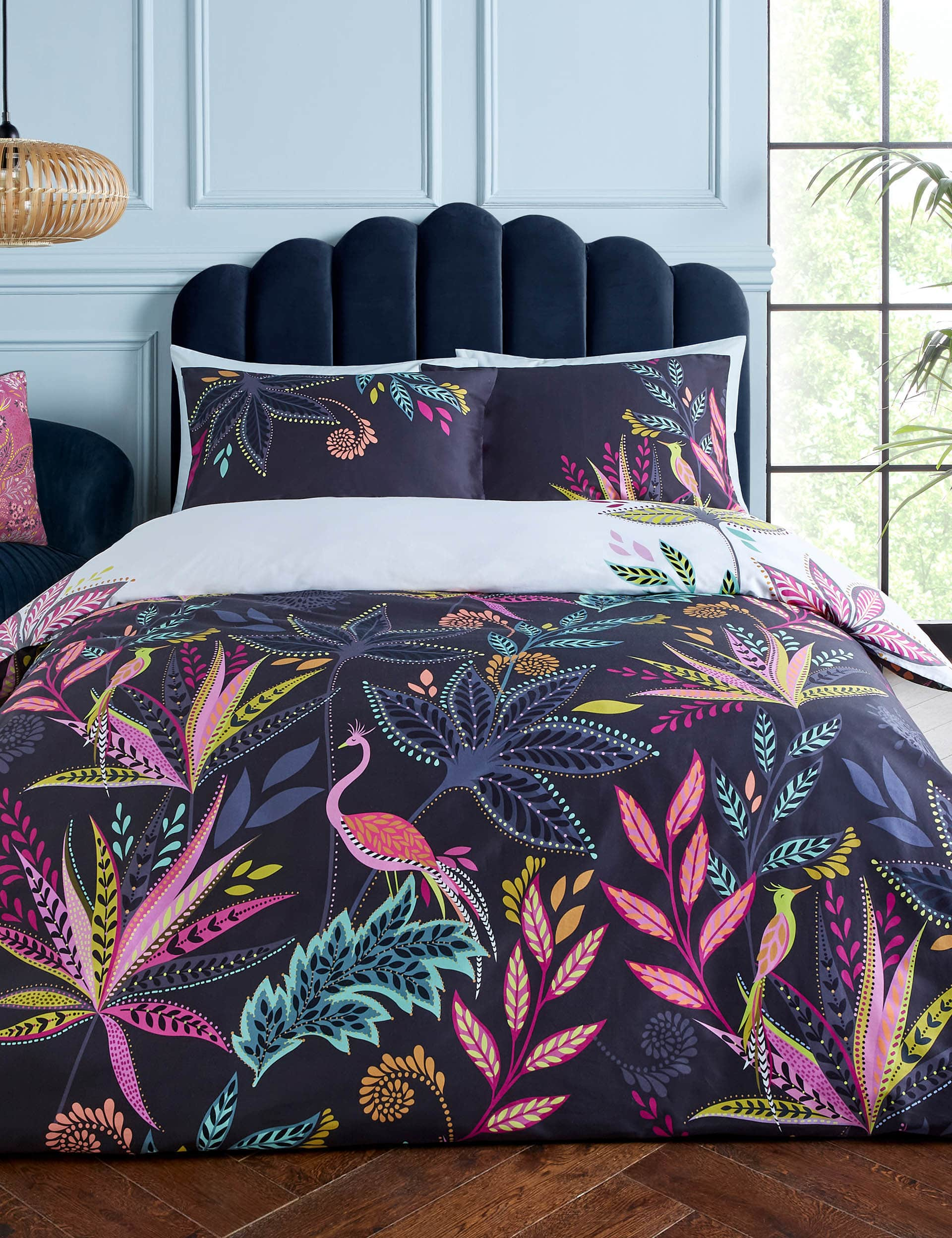 Sara Miller Pure Cotton Sateen Botanic Paradise Bedding Set - SGL - Midnight, Midnight