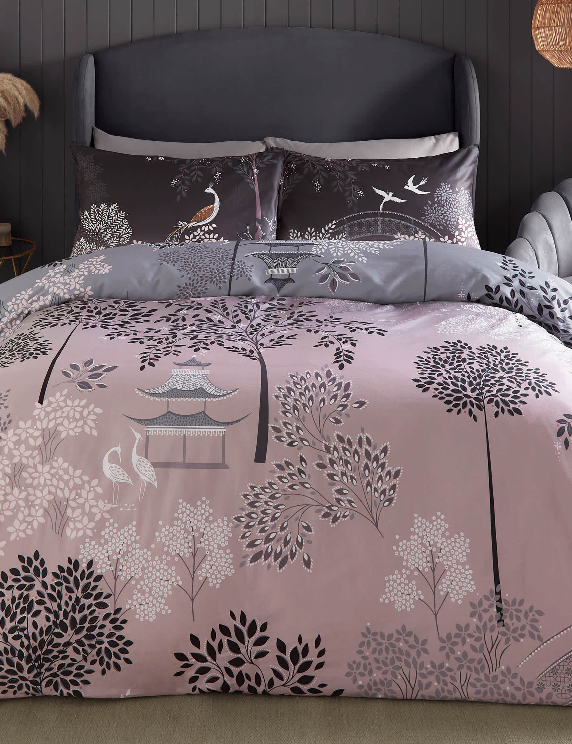 Sara Miller Pure Cotton Sateen Pagoda Garden Bedding Set - 5FT - Blush, Blush