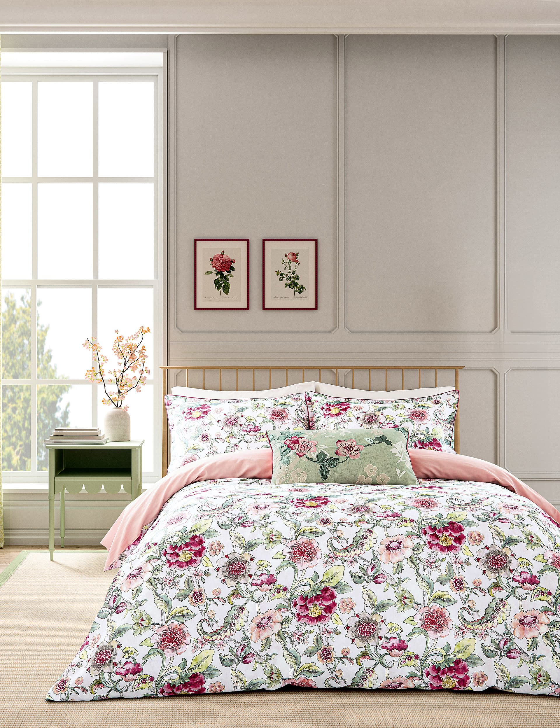 English Heritage Pure Cotton Piccadilly Park Bedding Set - DBL - Pink, Pink