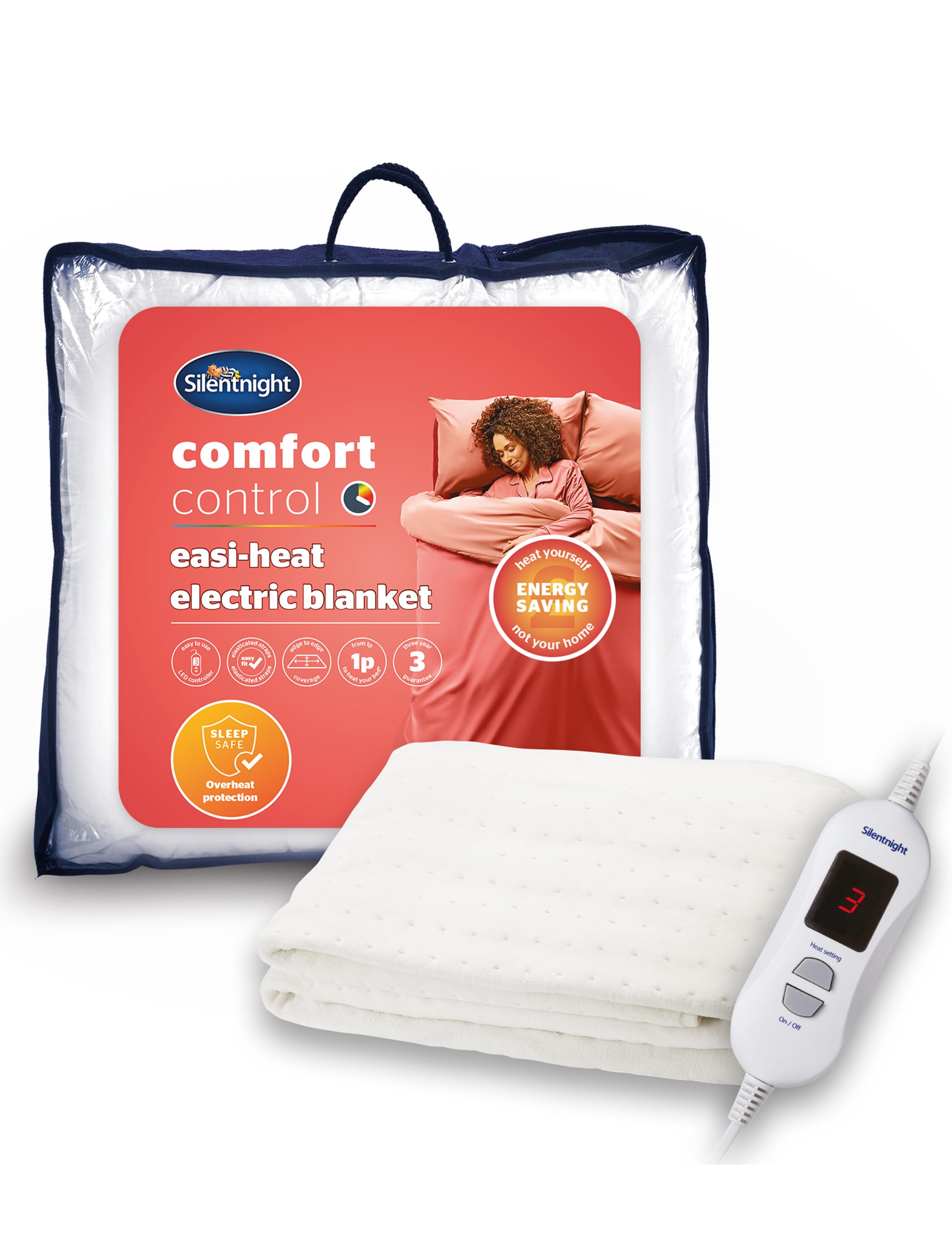 Silentnight Easi-Heat Microfleece Electric Blanket - DBL - White, White