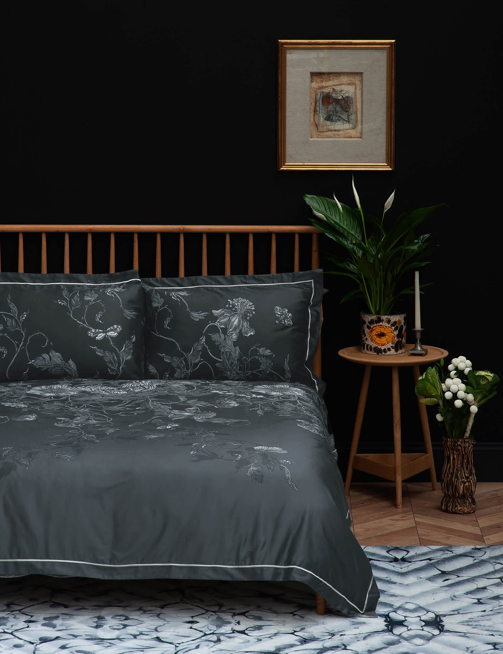 Timorous Beasties Pure Cotton Sateen Tendril Spill Bedding Set - DBL - Navy, Navy