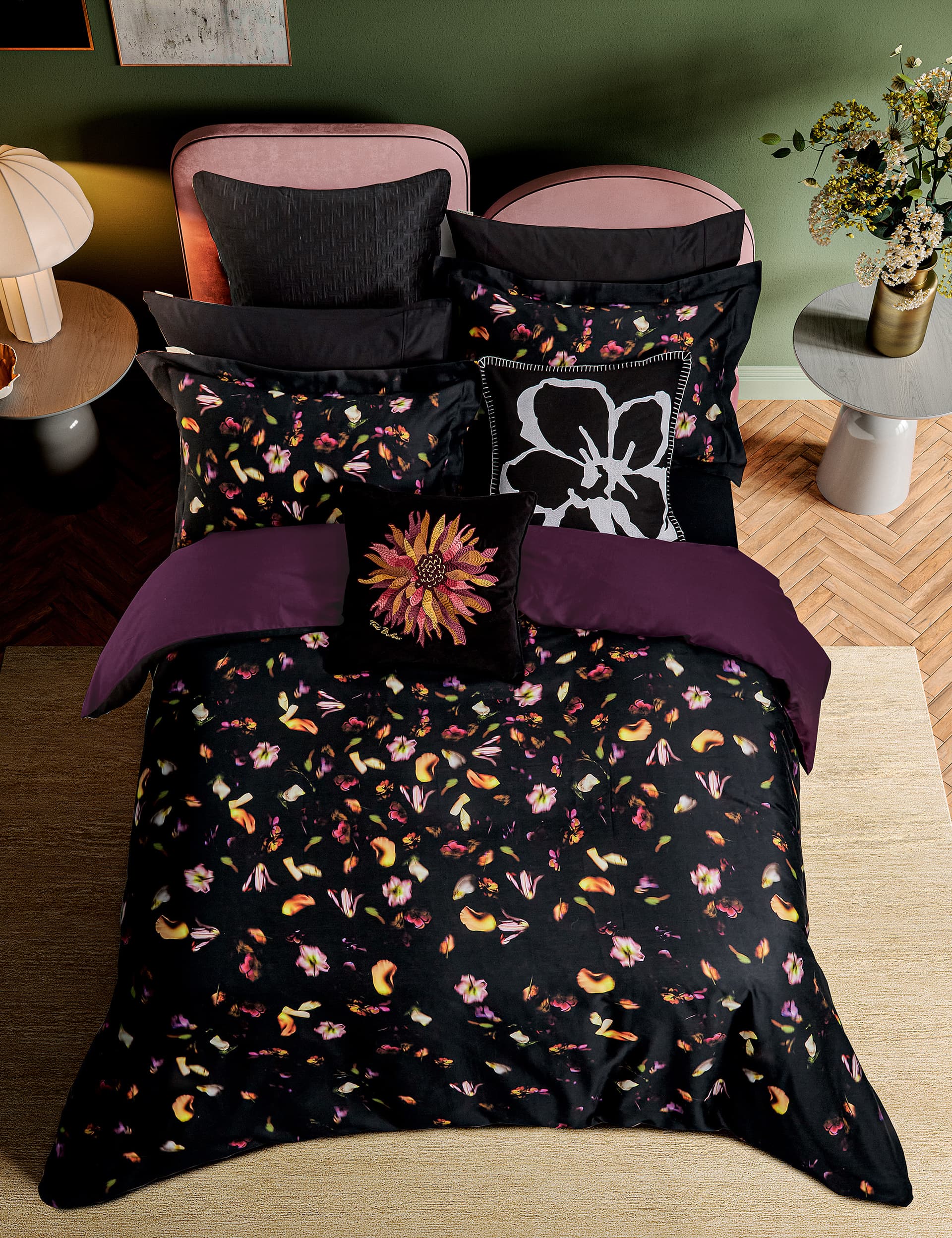 Ted Baker Pure Cotton Scattered Floral Bedding Set - 5FT - Multi, Multi