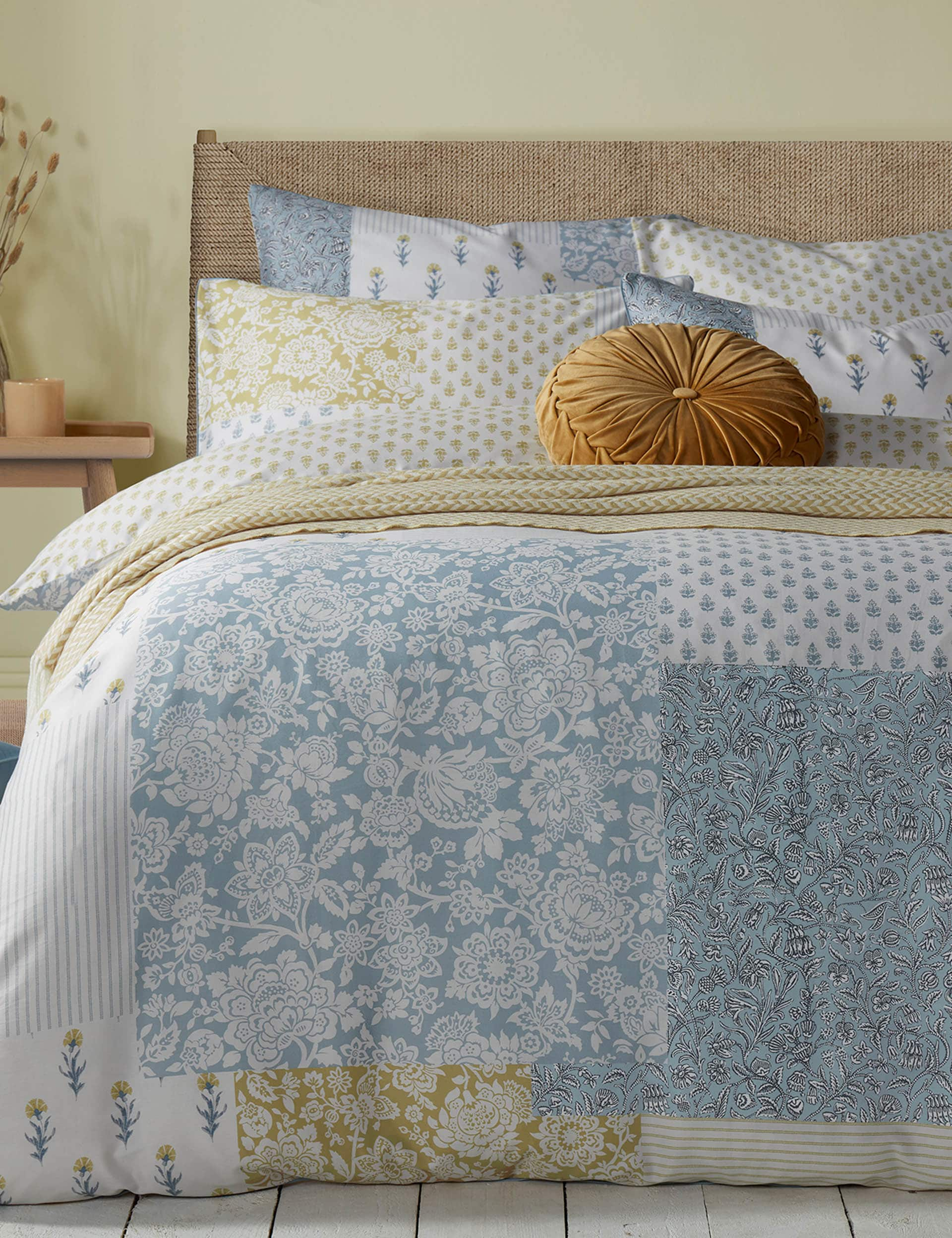 Laura Ashley Pure Cotton Laurissa Patchwork Bedding Set - SGL - Blue Mix, Blue Mix