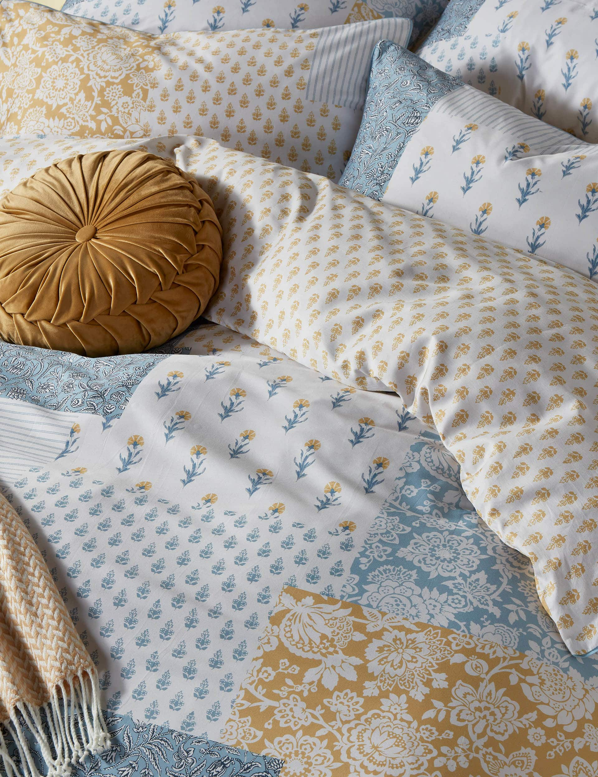 Laura Ashley Pure Cotton Laurissa Patchwork Bedding Set - DBL - Blue Mix, Blue Mix