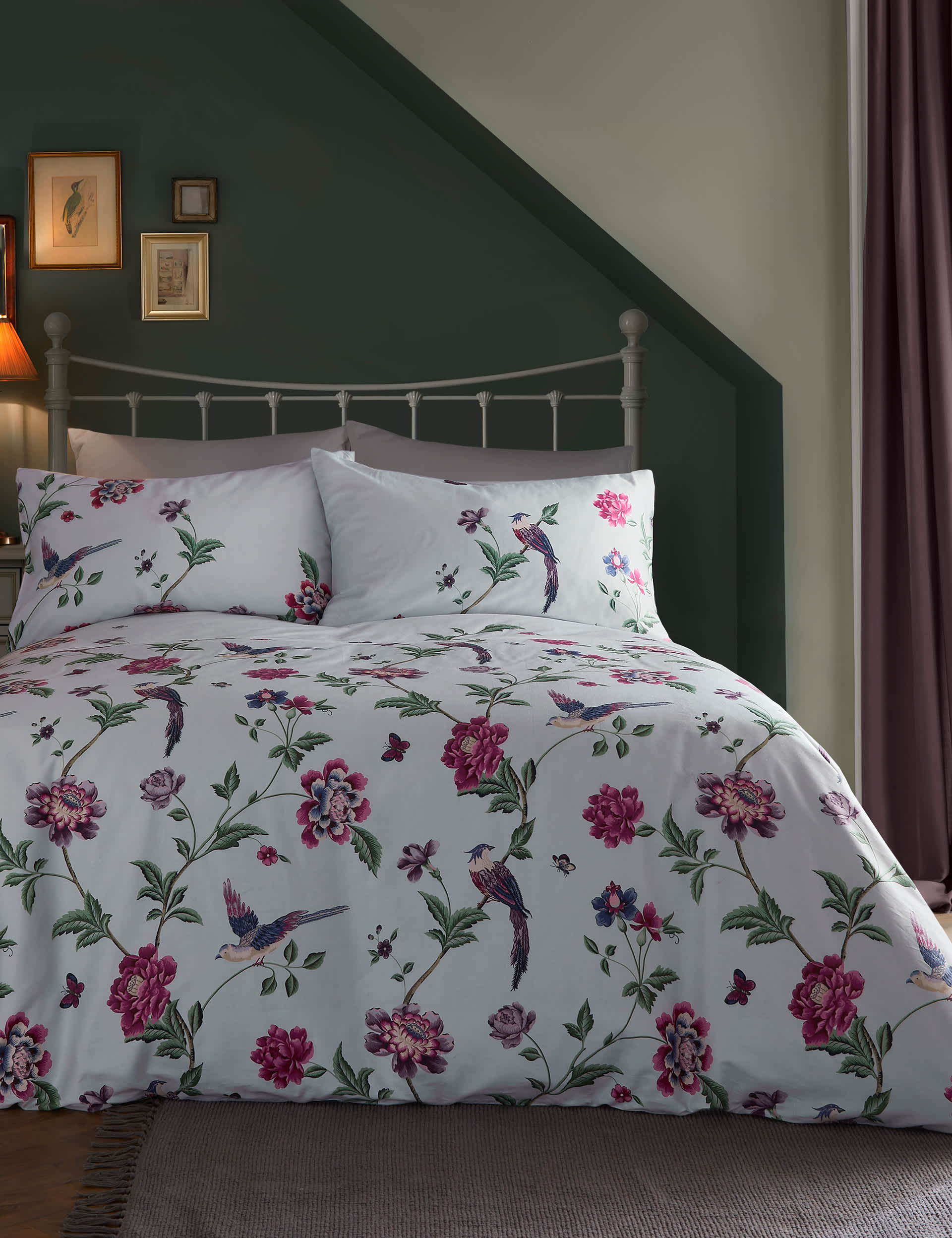 Laura Ashley Pure Cotton Sateen Elveden Bedding Set - SGL - Berry, Berry