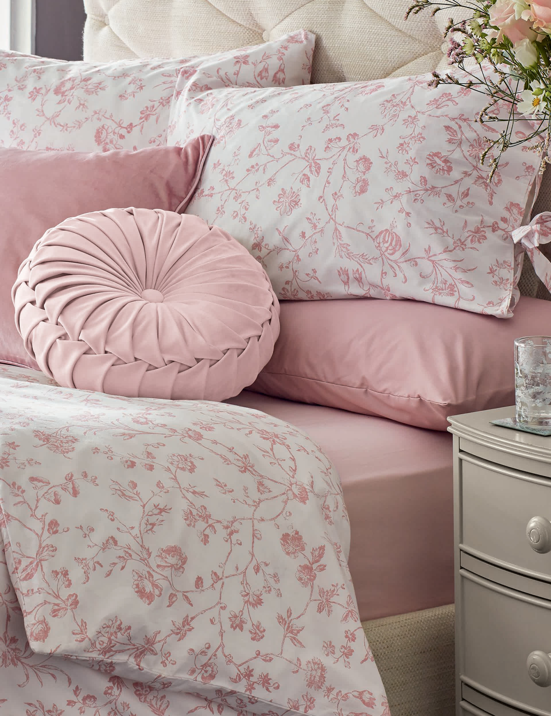 Laura Ashley Pure Cotton Aria Bedding Set - SGL - Blush, Blush