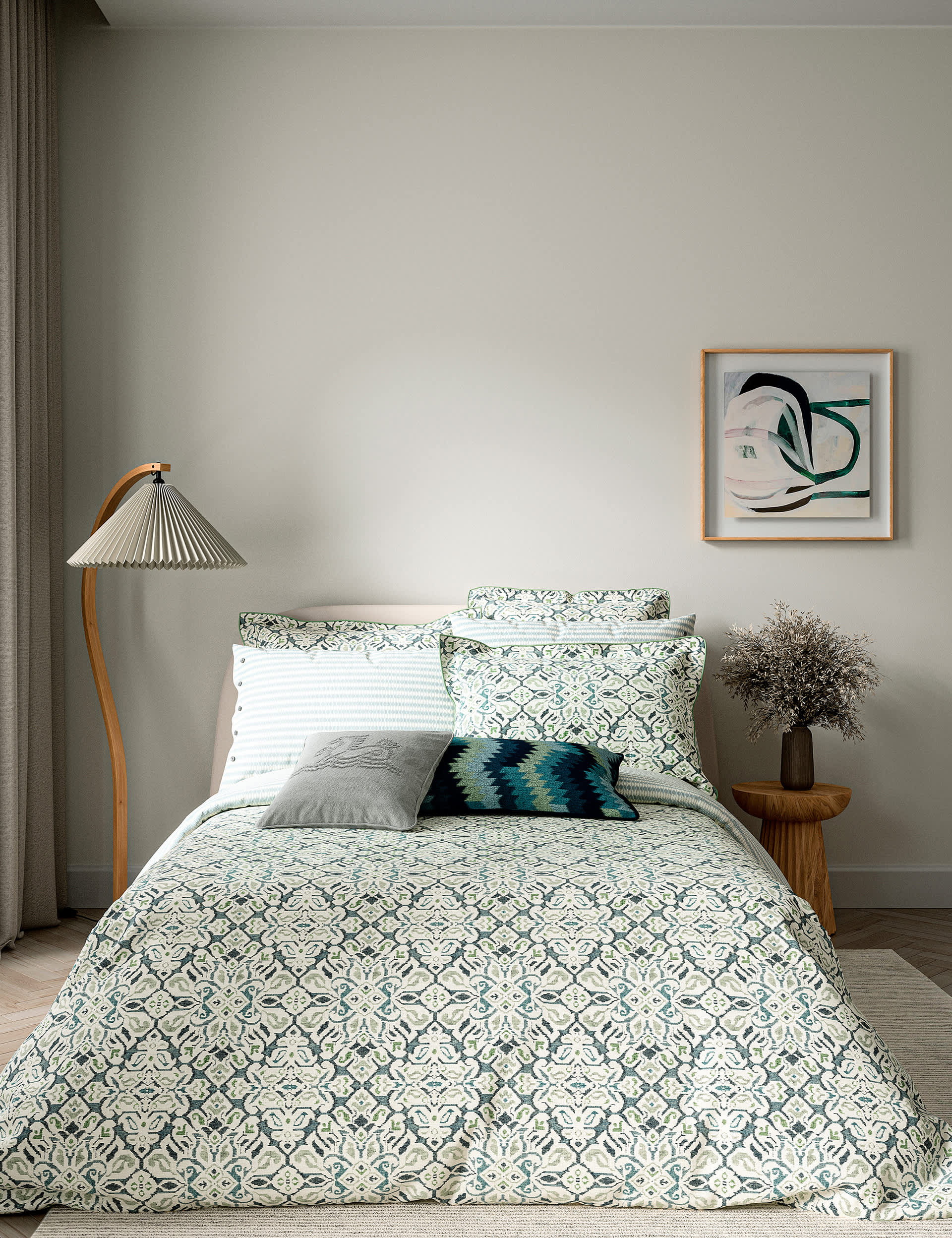 Bedeck Of Belfast Cotton Rich Hallie Bedding Set - DBL - Green, Green