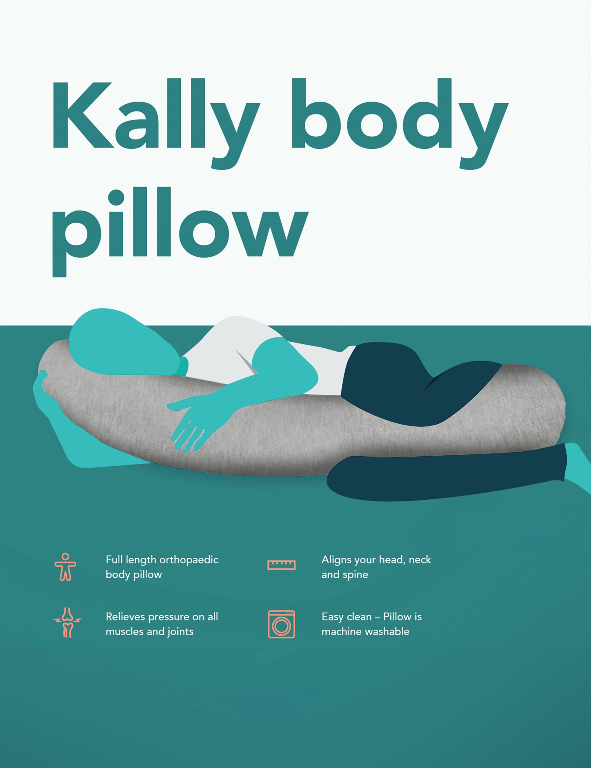 Kally Sleep Luxury Medium Body Pillow - Grey Mix, Grey Mix