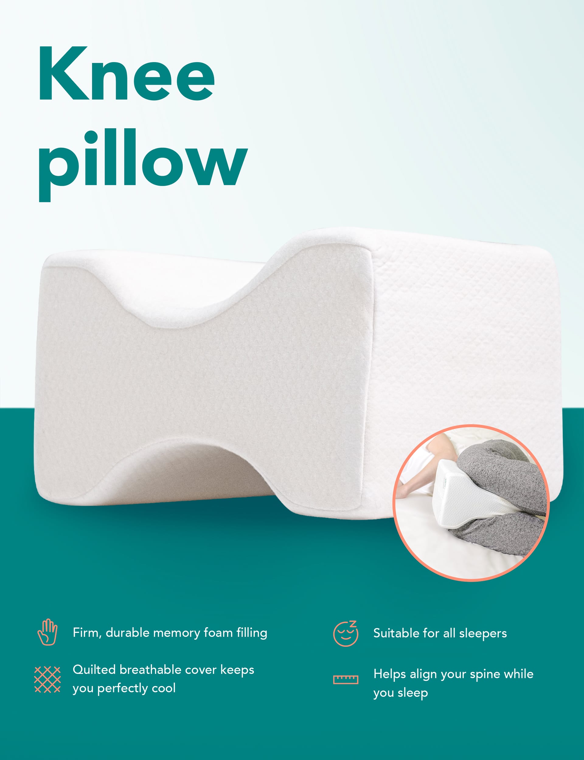 Kally Sleep Firm Knee PIllow - White, White