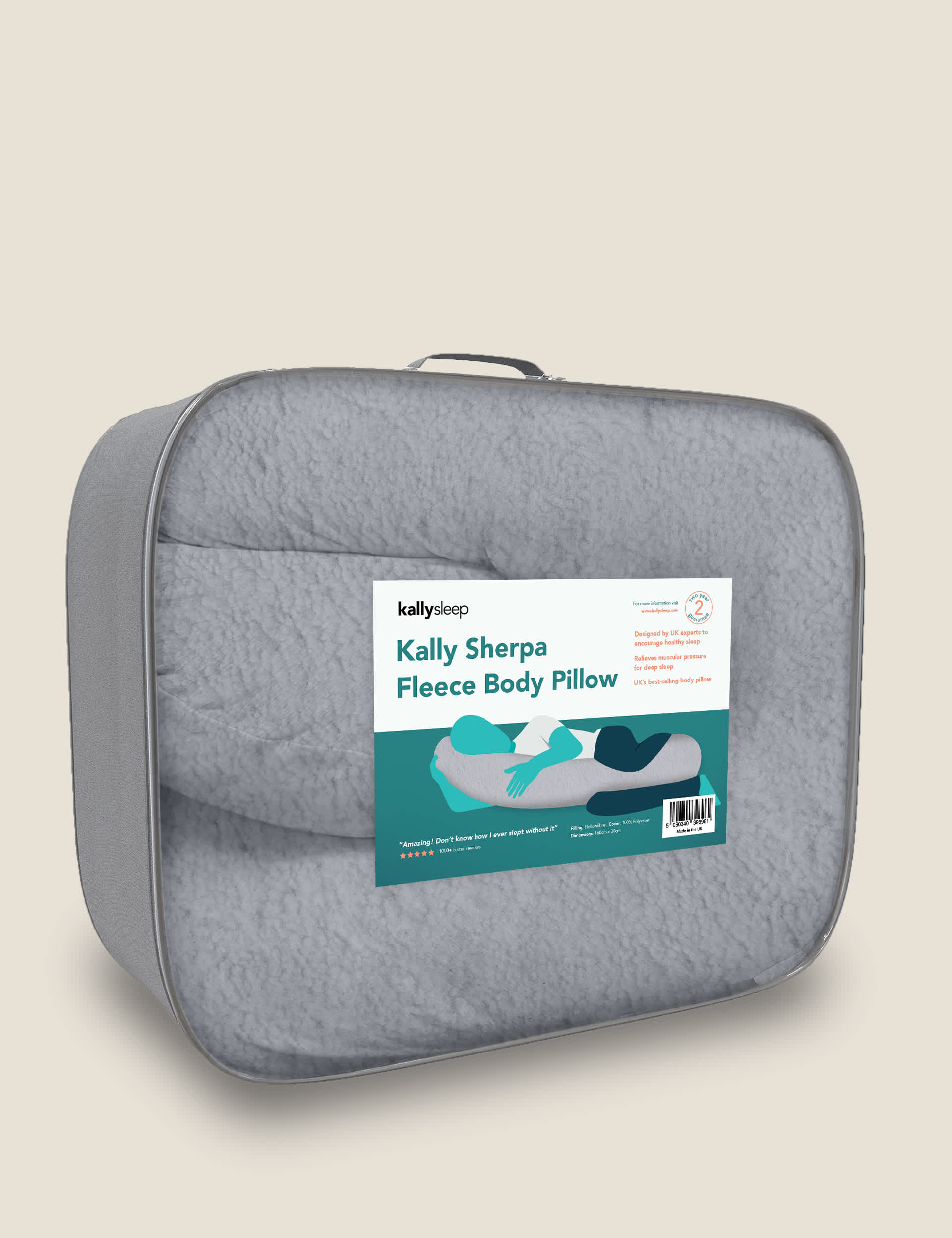 Kally Sleep Grey Sherpa Fleece Body Pillow - White, White