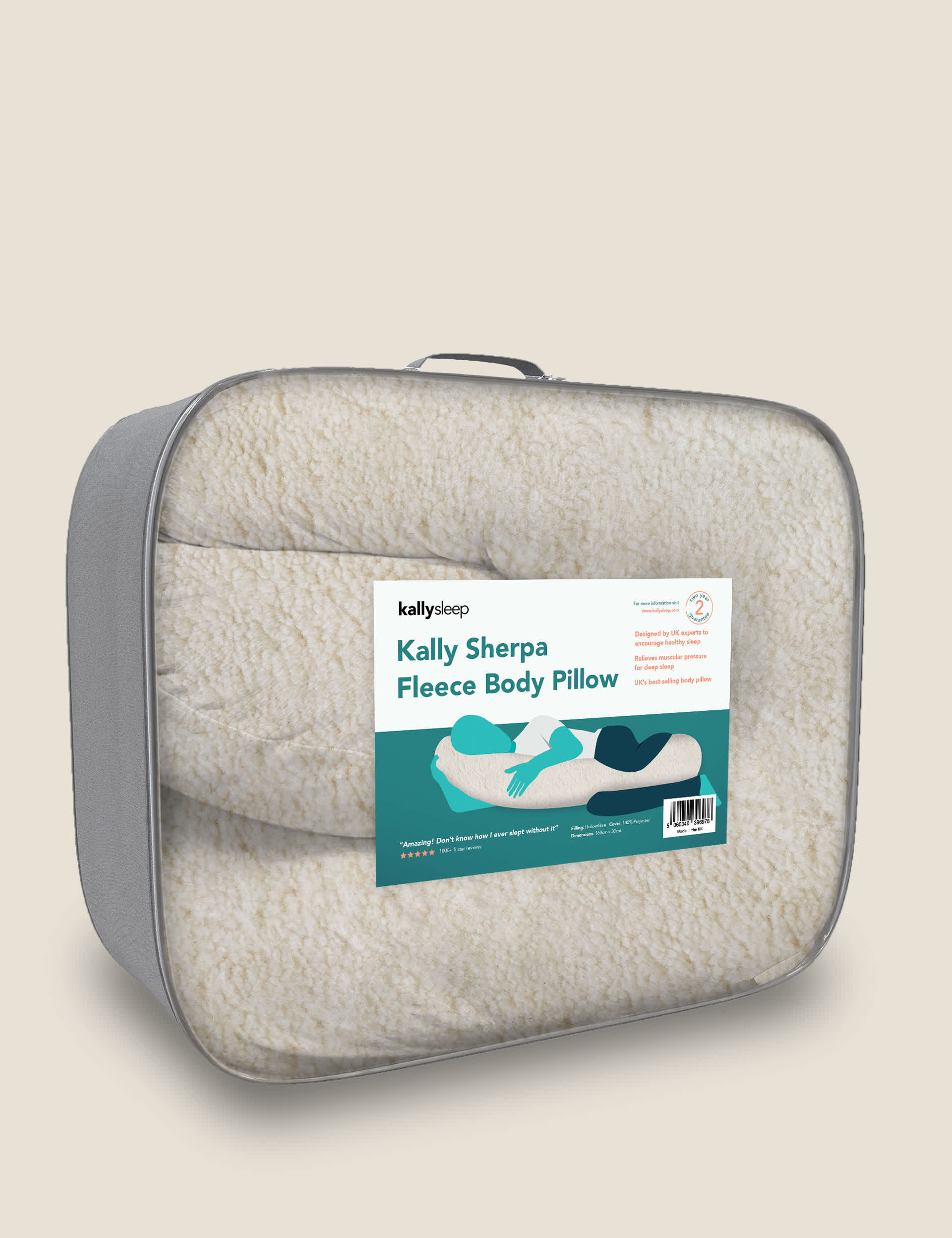 Kally Sleep Cream Sherpa Fleece Body Pillow, Cream