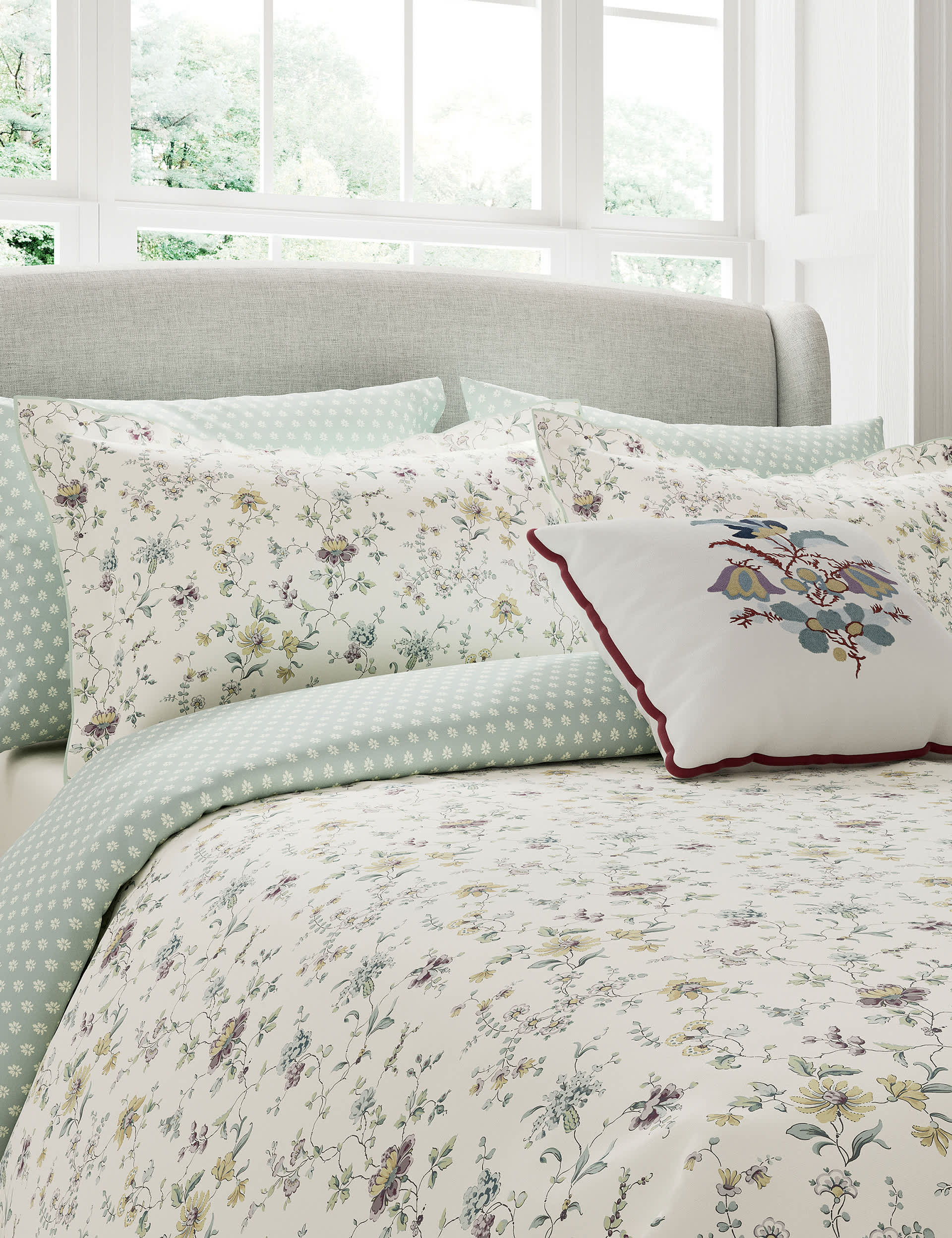 V&A Pure Cotton Flora Bedding Set - SGL - Duck Egg, Duck Egg