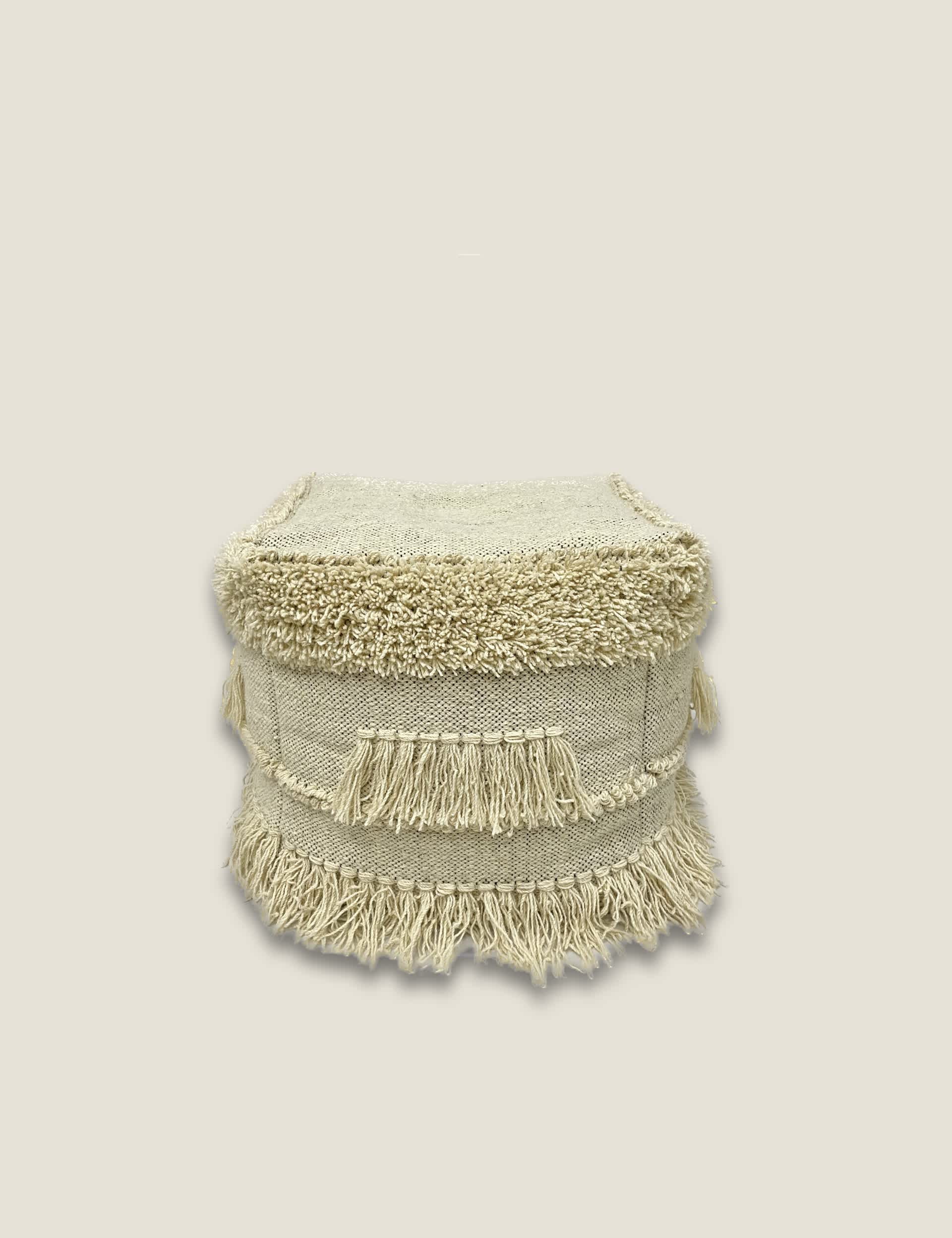 Kaikoo Fringe Pouffe - Cream Mix, Cream Mix