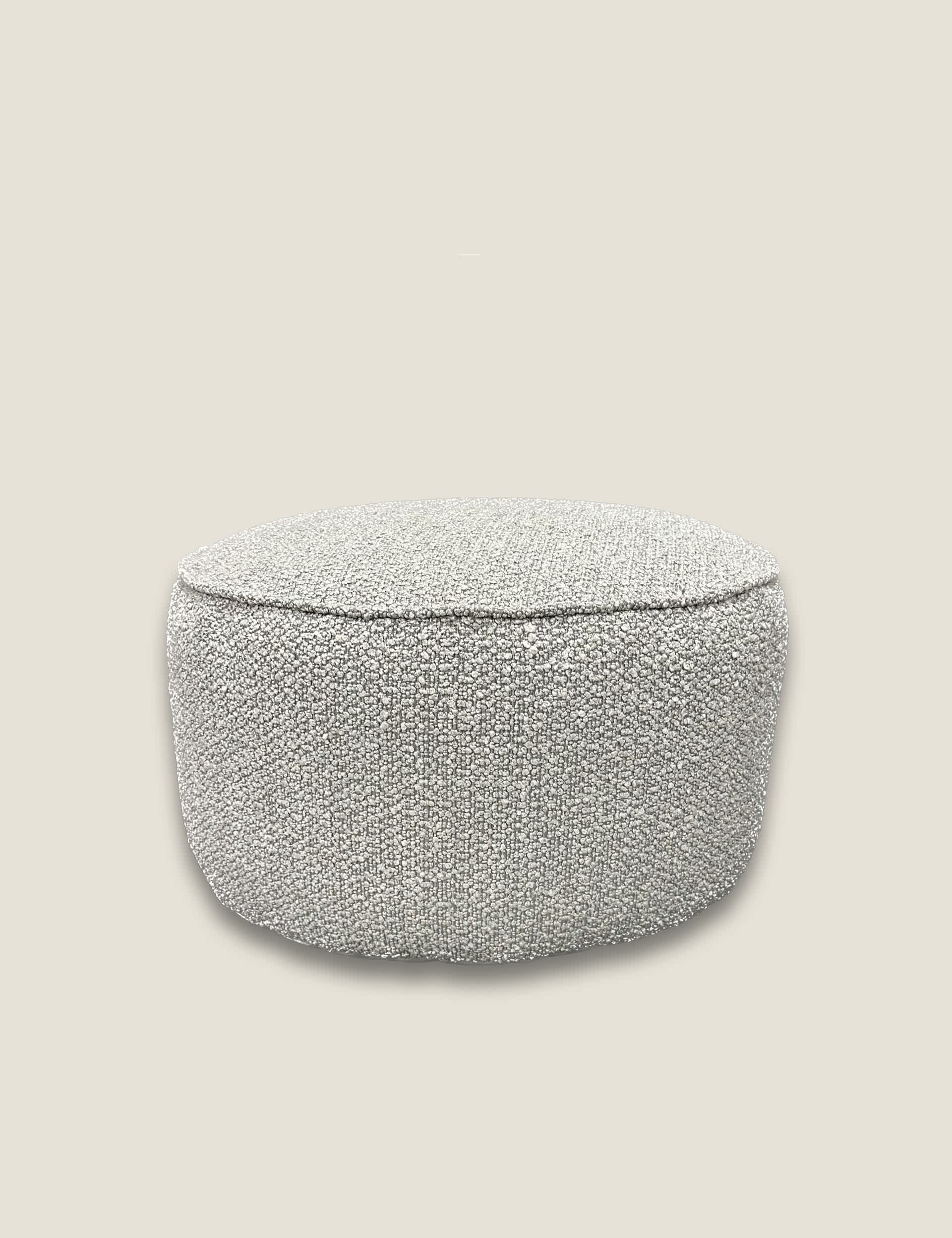 Kaikoo Boucle Round Pouffe - Light Grey, Light Grey