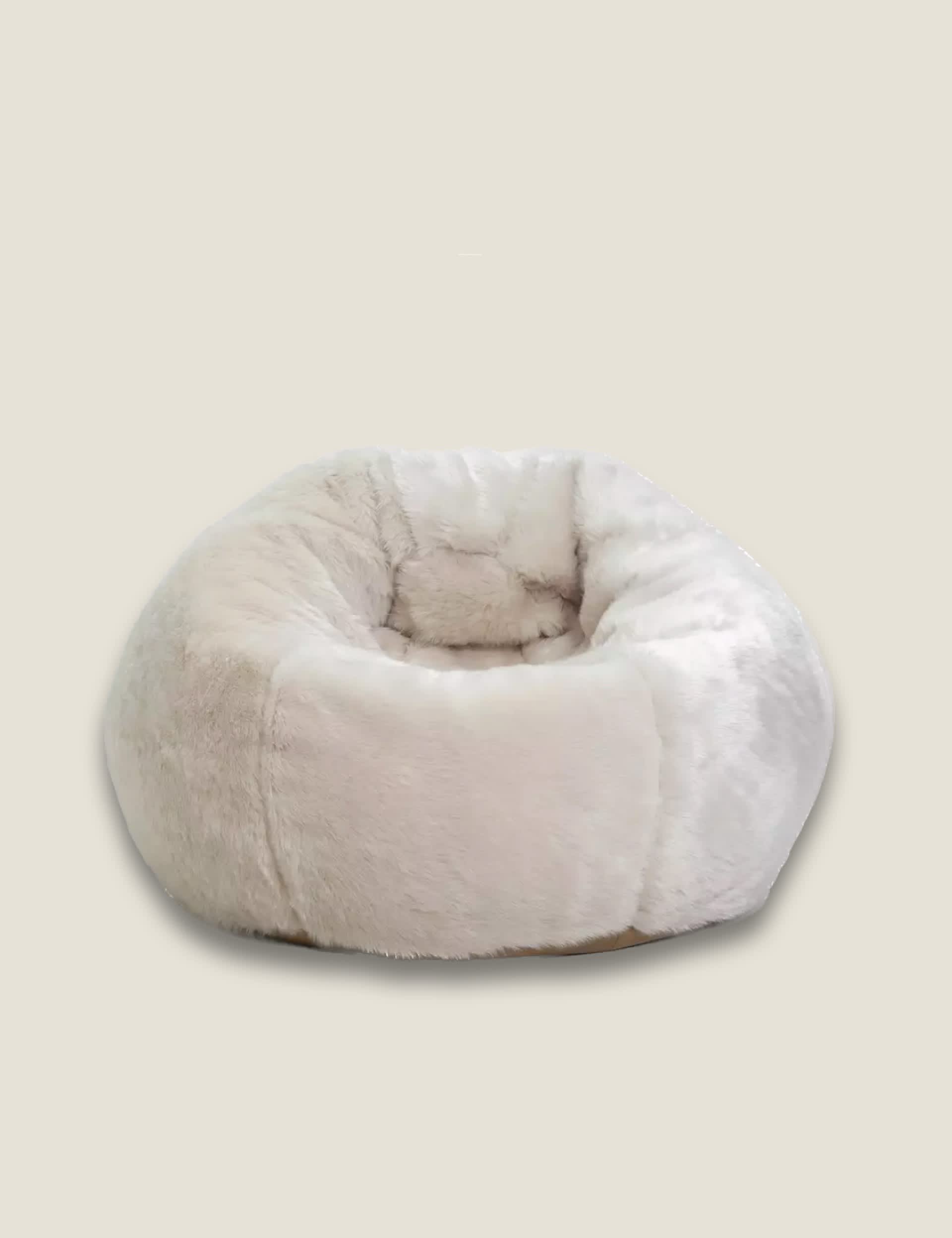 Kaikoo Faux Fur Pouffe - Cream, Cream