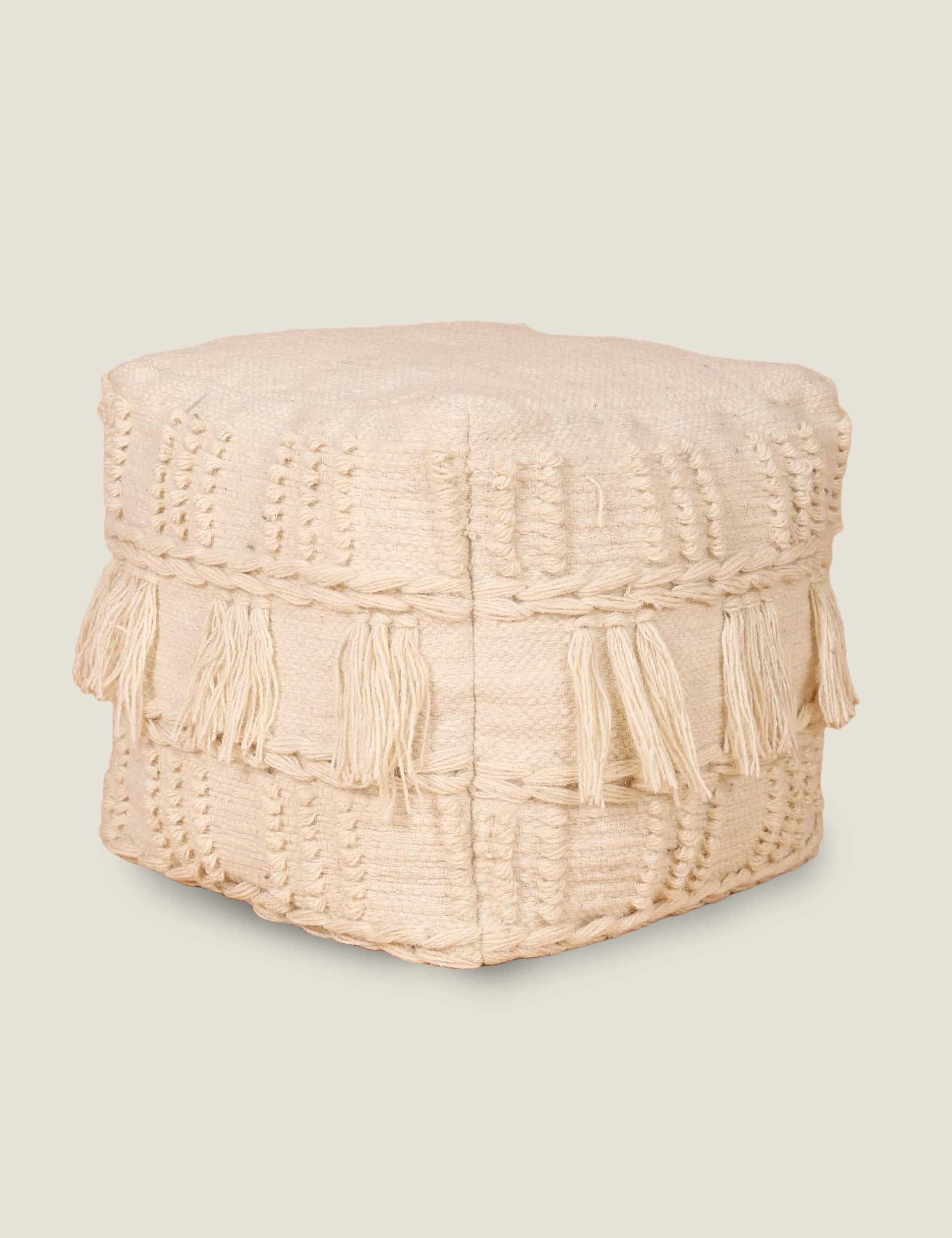 Kaikoo Fringe Bobble Pouffe - Cream, Cream