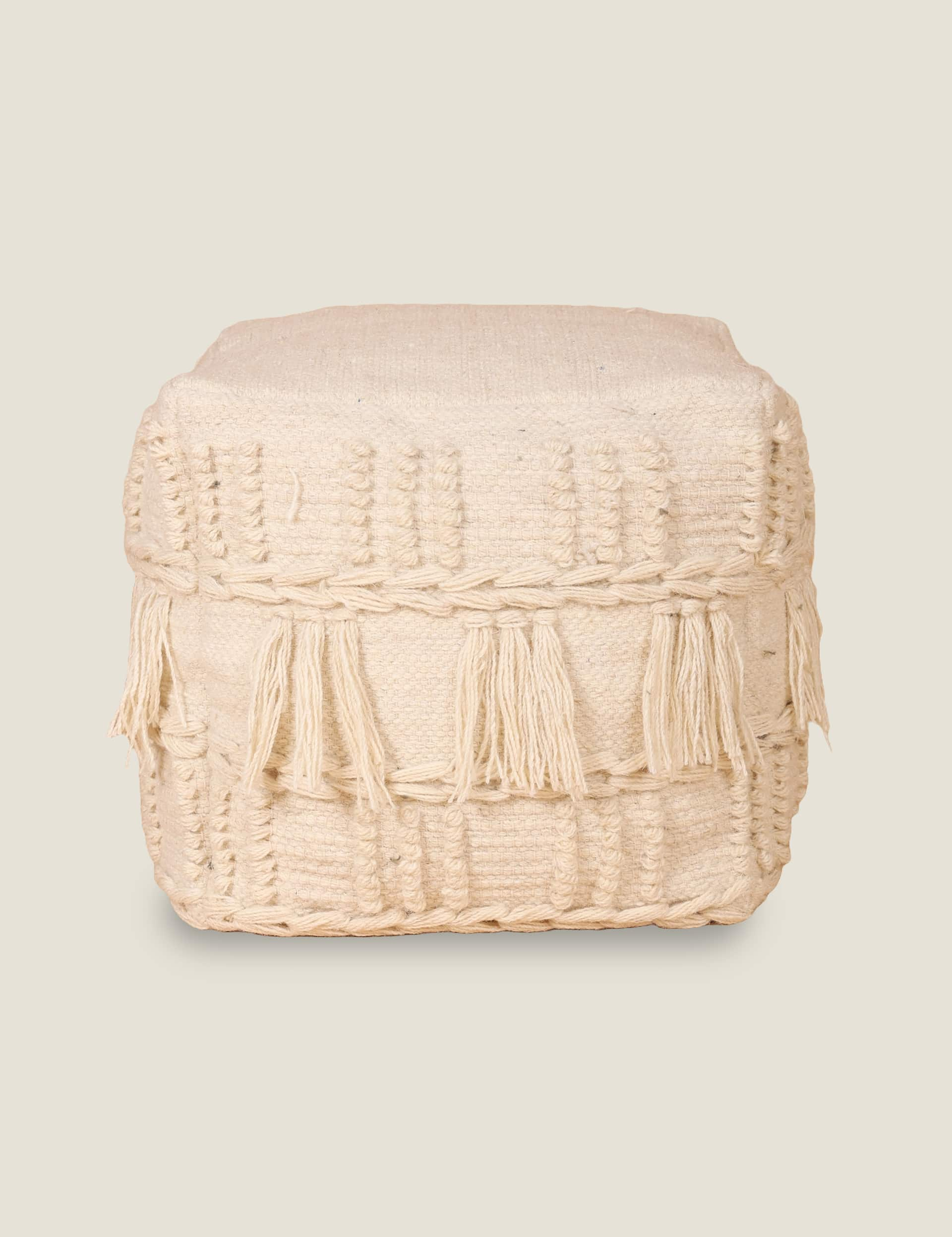 Kaikoo Fringe Bobble Pouffe - Cream, Cream