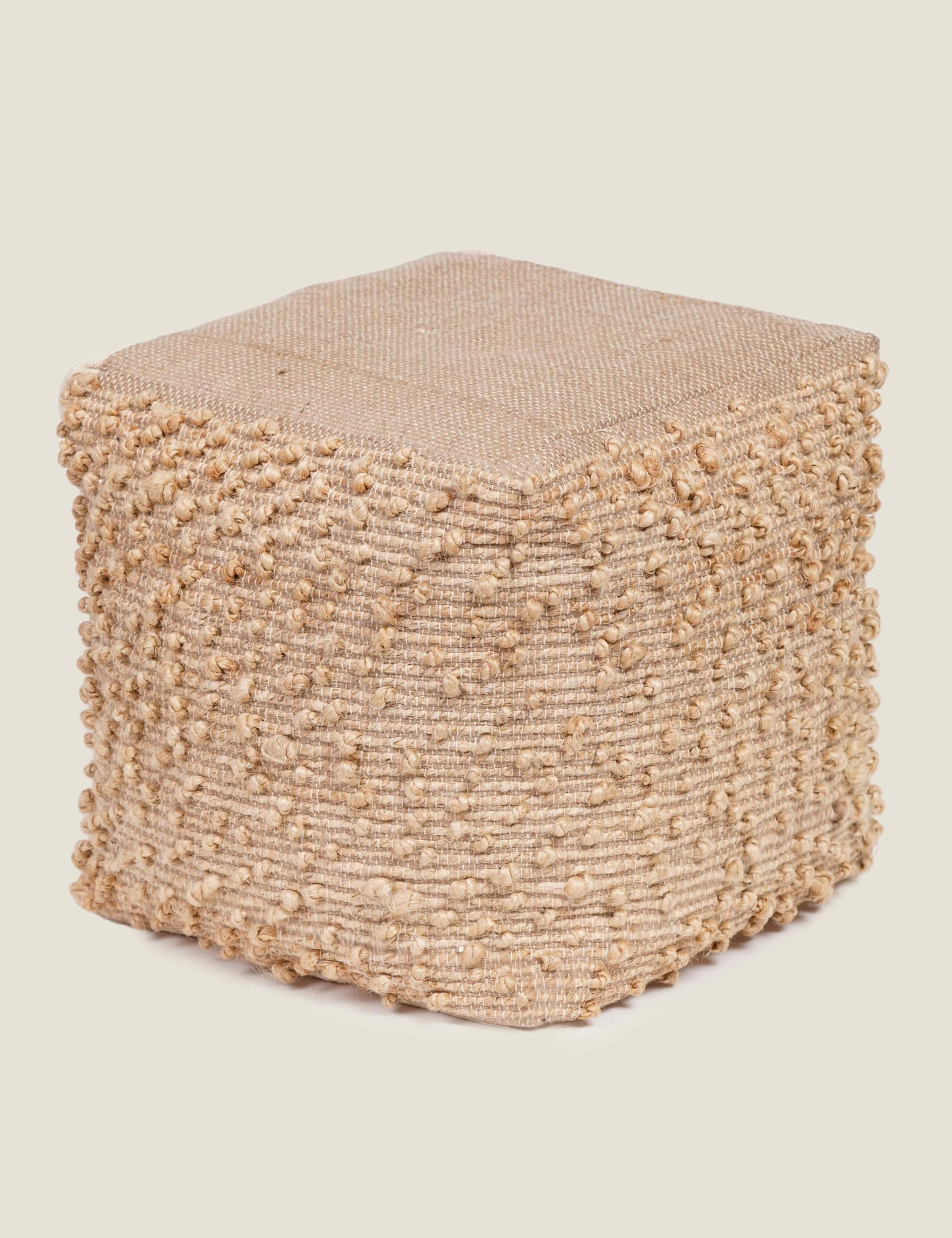 Kaikoo Textured Jute Square Pouffe - Natural Mix, Natural Mix