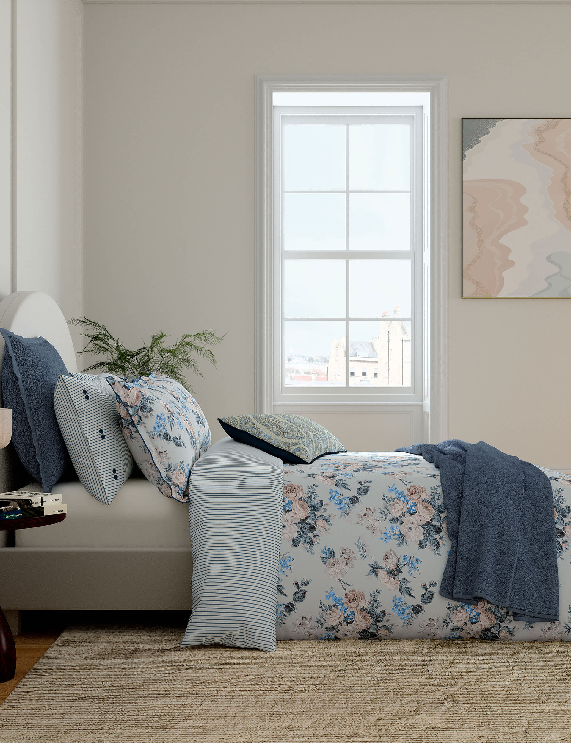 Bedeck Pure Cotton Floral Bedding Set - 6FT - Blue Mix, Blue Mix