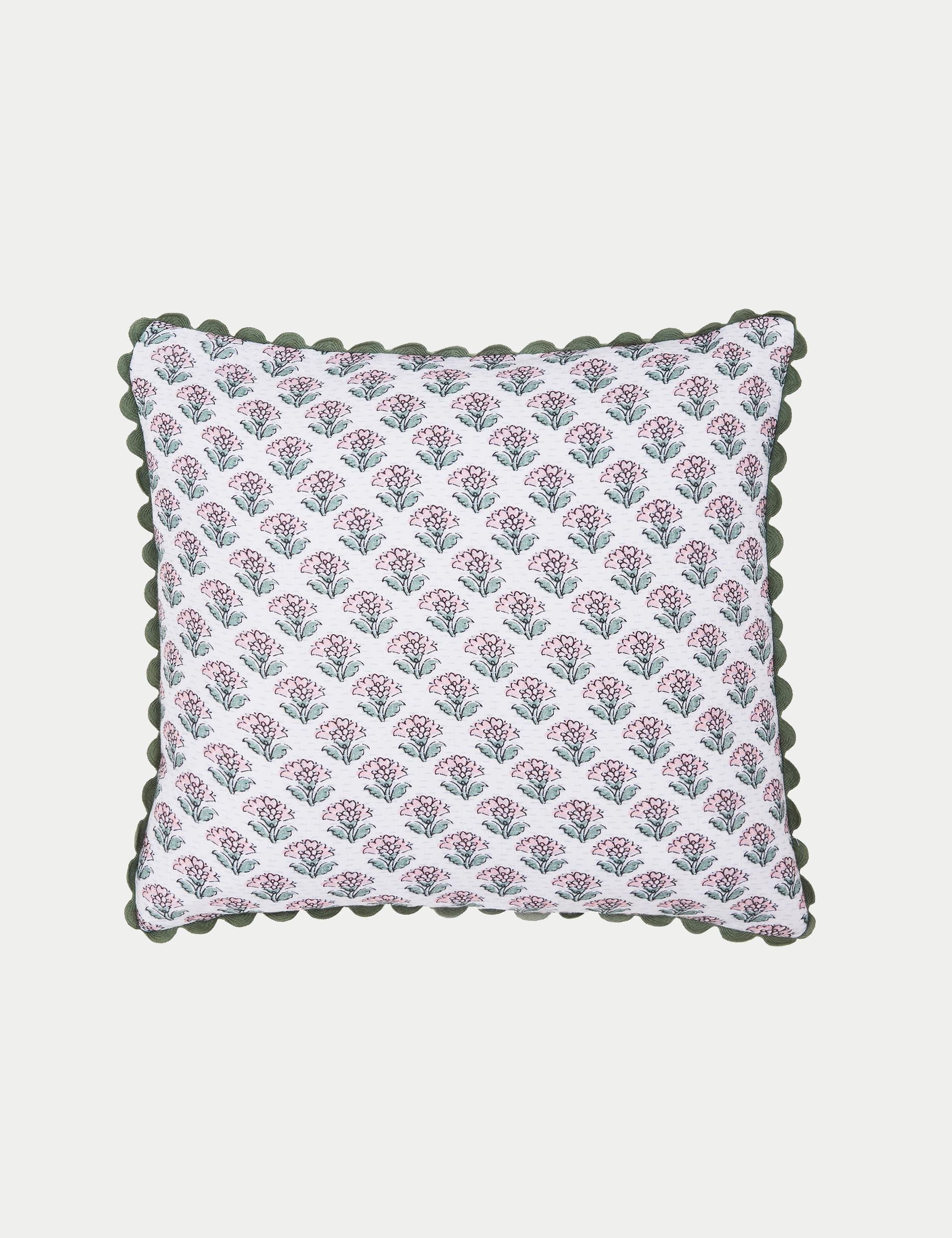 Joules Pure Cotton Indienne Blockprint Cushion - Khaki, Khaki