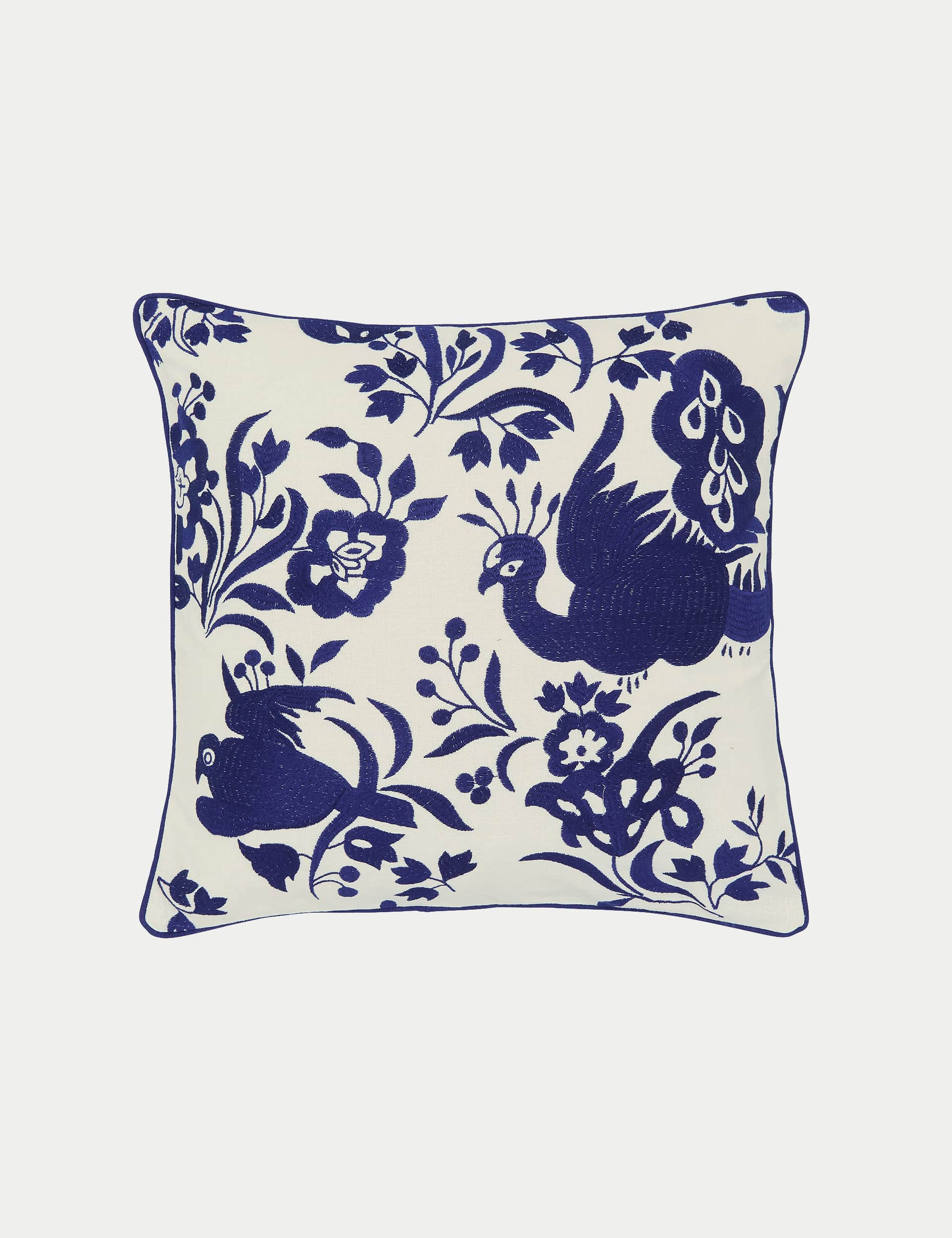 Burleigh X Bedeck Of Belfast Pure Cotton Calico Embroidered Cushion - Navy Mix, Navy Mix