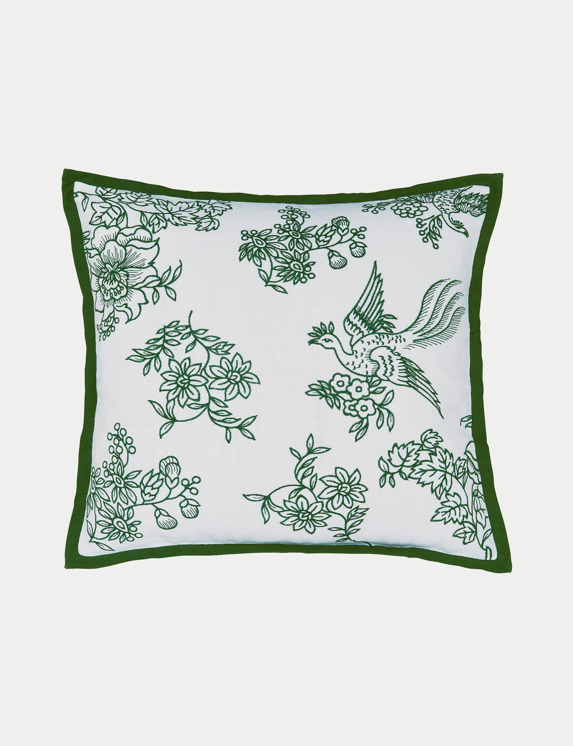 Burleigh X Bedeck Of Belfast Pure Cotton Hibiscus Embroidered Cushion - Green Mix, Green Mix