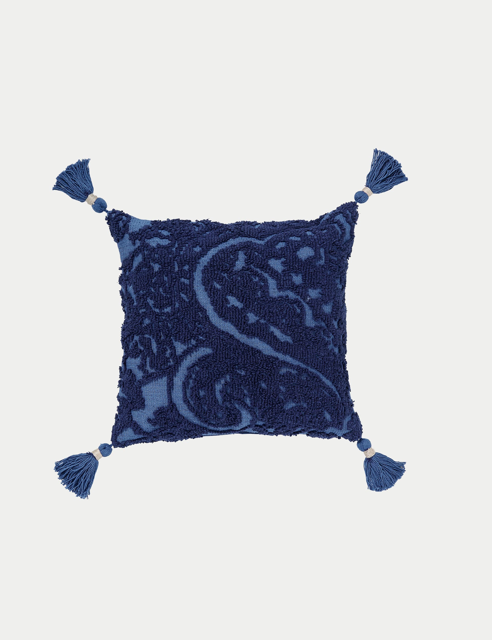 Joules Pure Cotton Paisley Needle Point Cushion - Royal Blue, Royal Blue