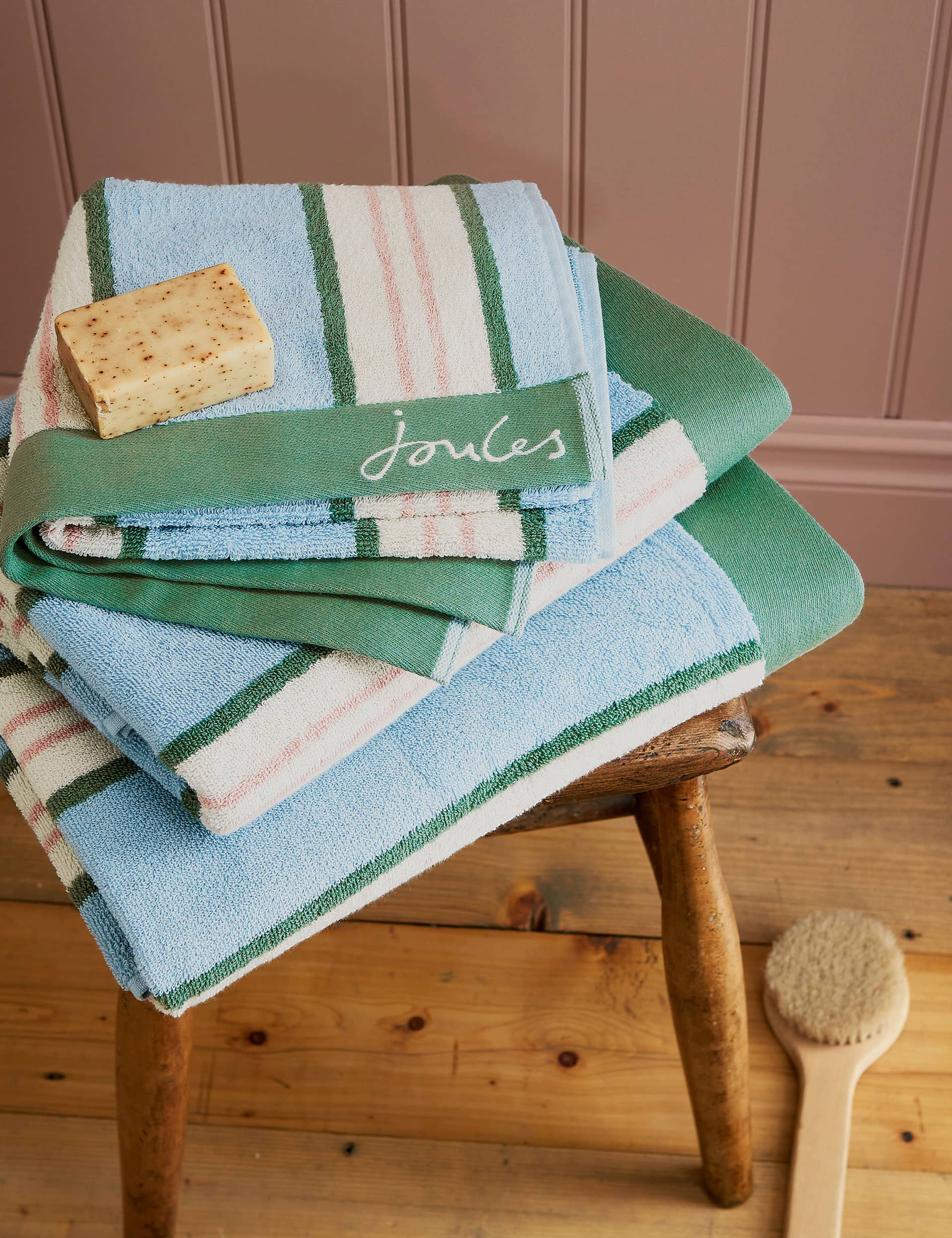 Joules Pure Cotton Juliette Stripe Towel - BATH - Blue, Blue