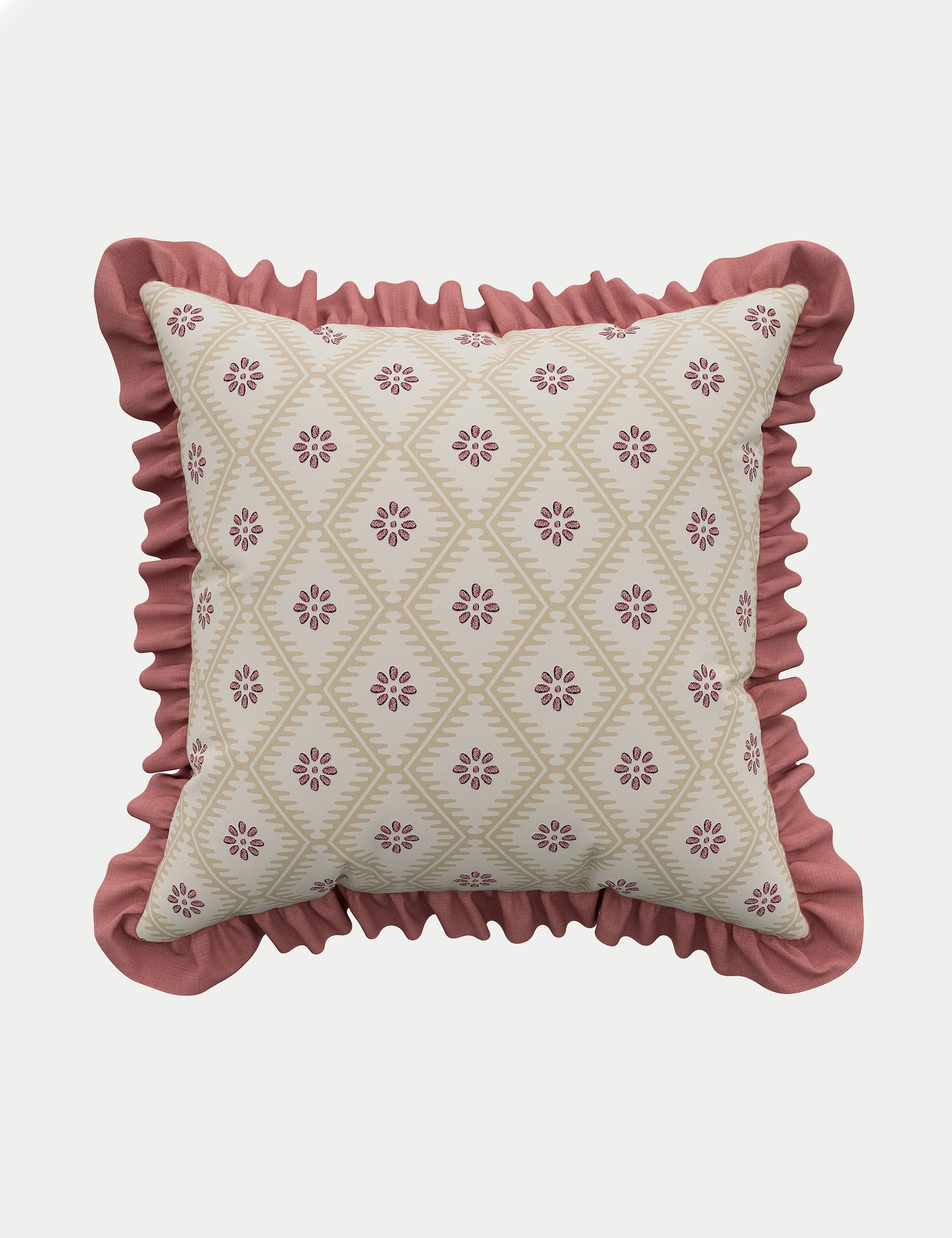 Sanderson Pure Cotton Poets Rose Embroidered Cushion - Pink, Pink