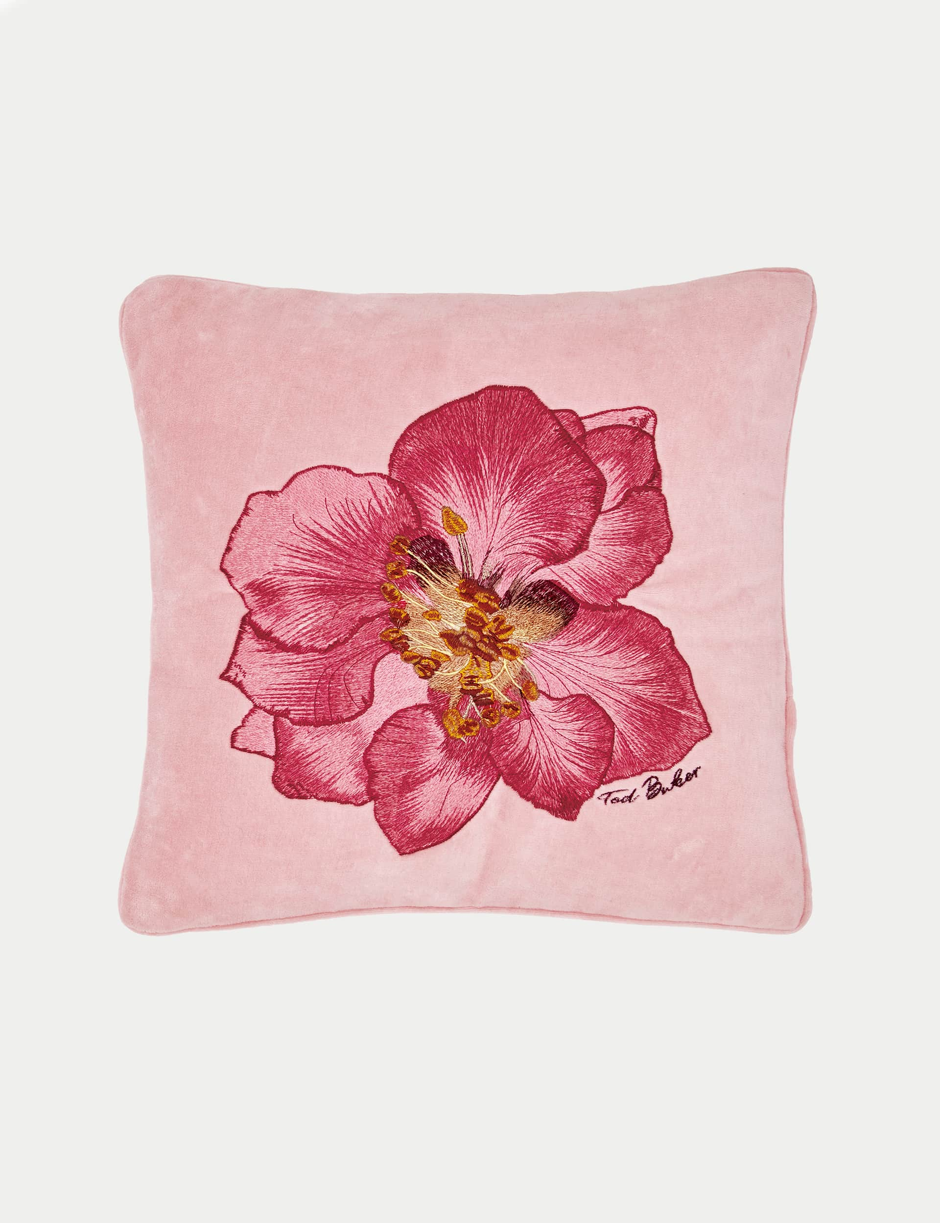 Ted Baker Velvet Pressed Flowers Embroidered Cushion - Pink Mix, Pink Mix