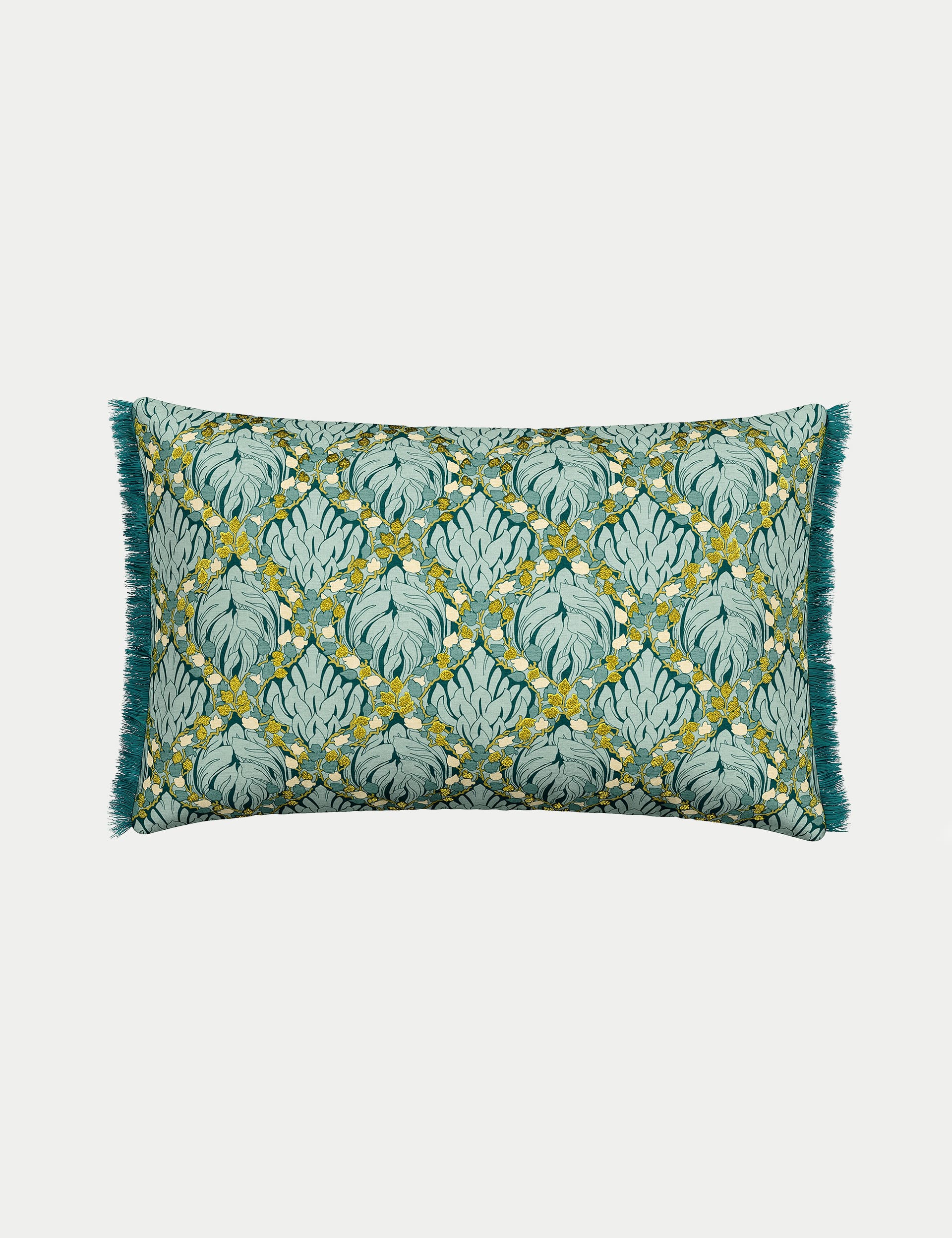 V&A Pure Cotton Botanical Harmony Cushion - Teal, Teal