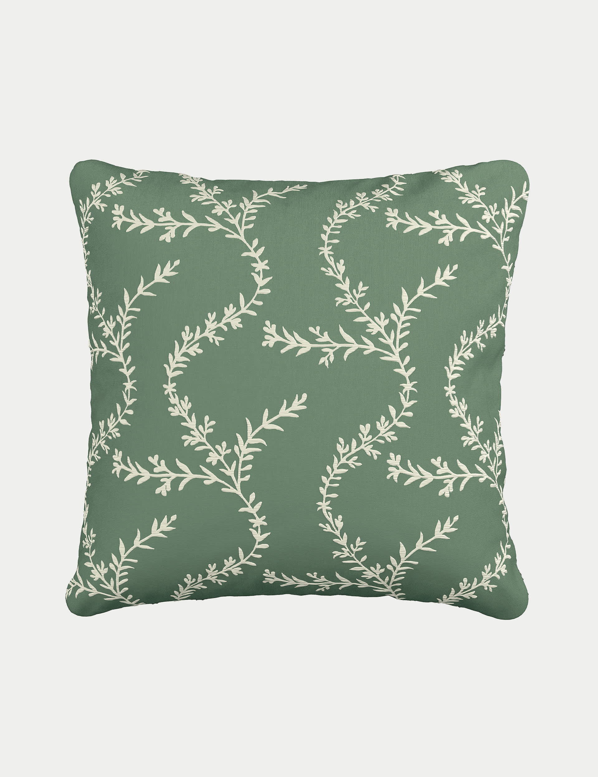 V&A Velvet Chikan Cushion - Green, Green