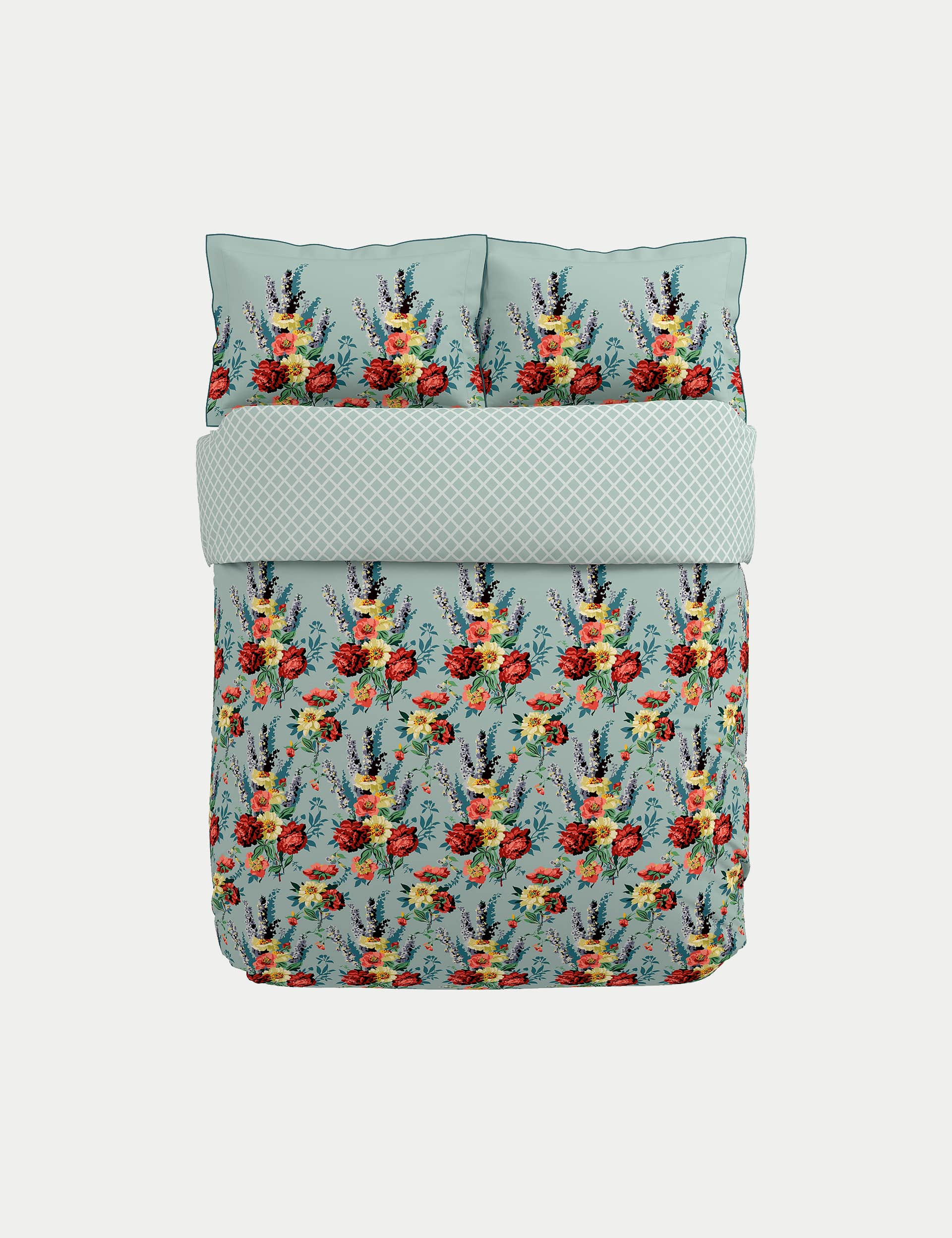 V&A Sateen Botanical Harmony Bedding Set - DBL - Teal, Teal