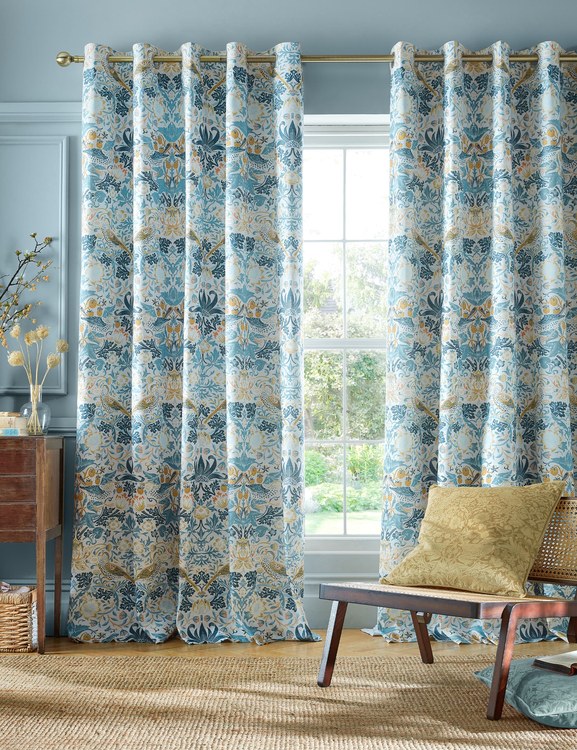 William Morris At Home Strawberry Thief Panama Eyelet Curtains