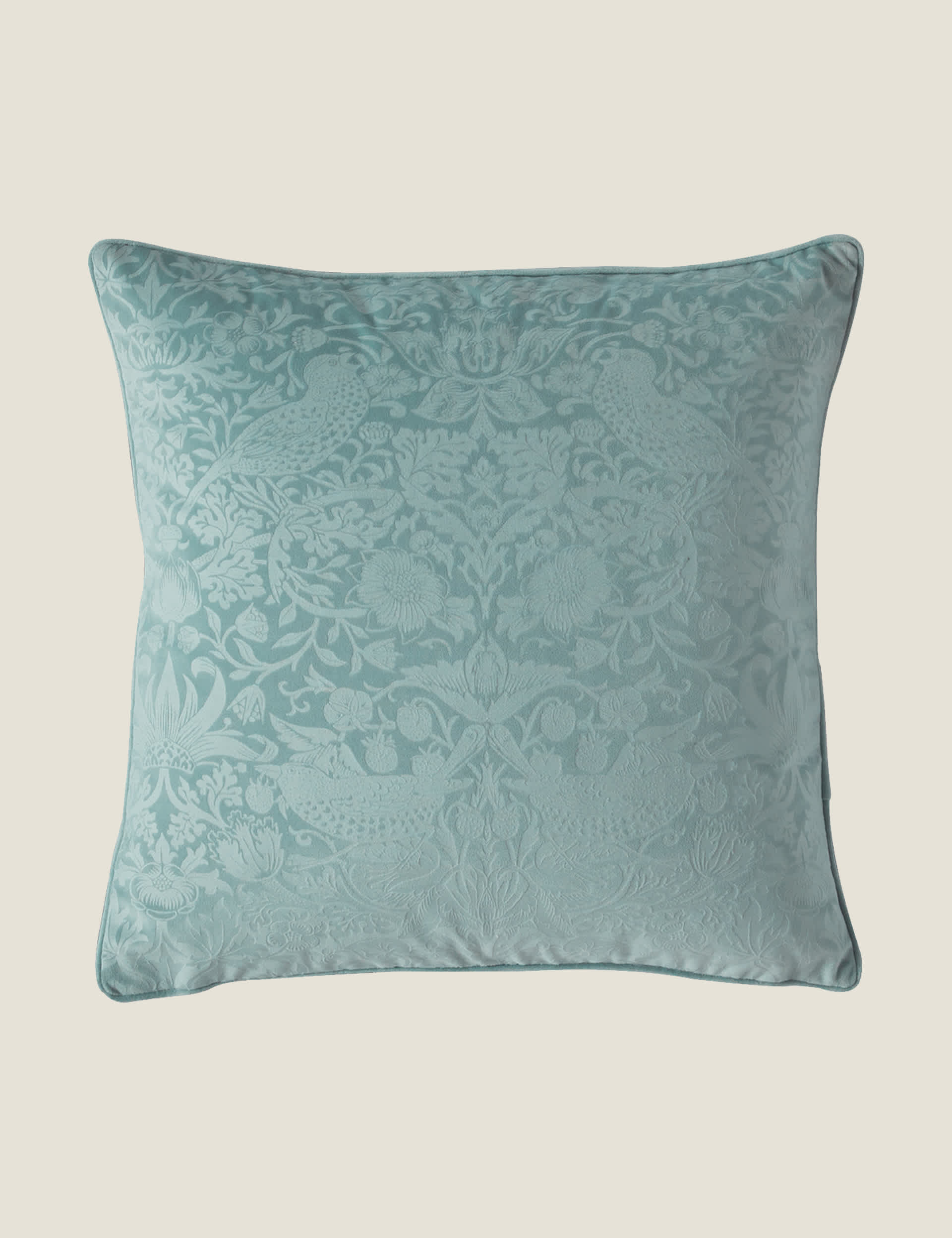 William Morris At Home Velvet Strawberry Thief Cushion - Seafoam, Charcoal,Oyster,Rose Pink,Navy,Sea