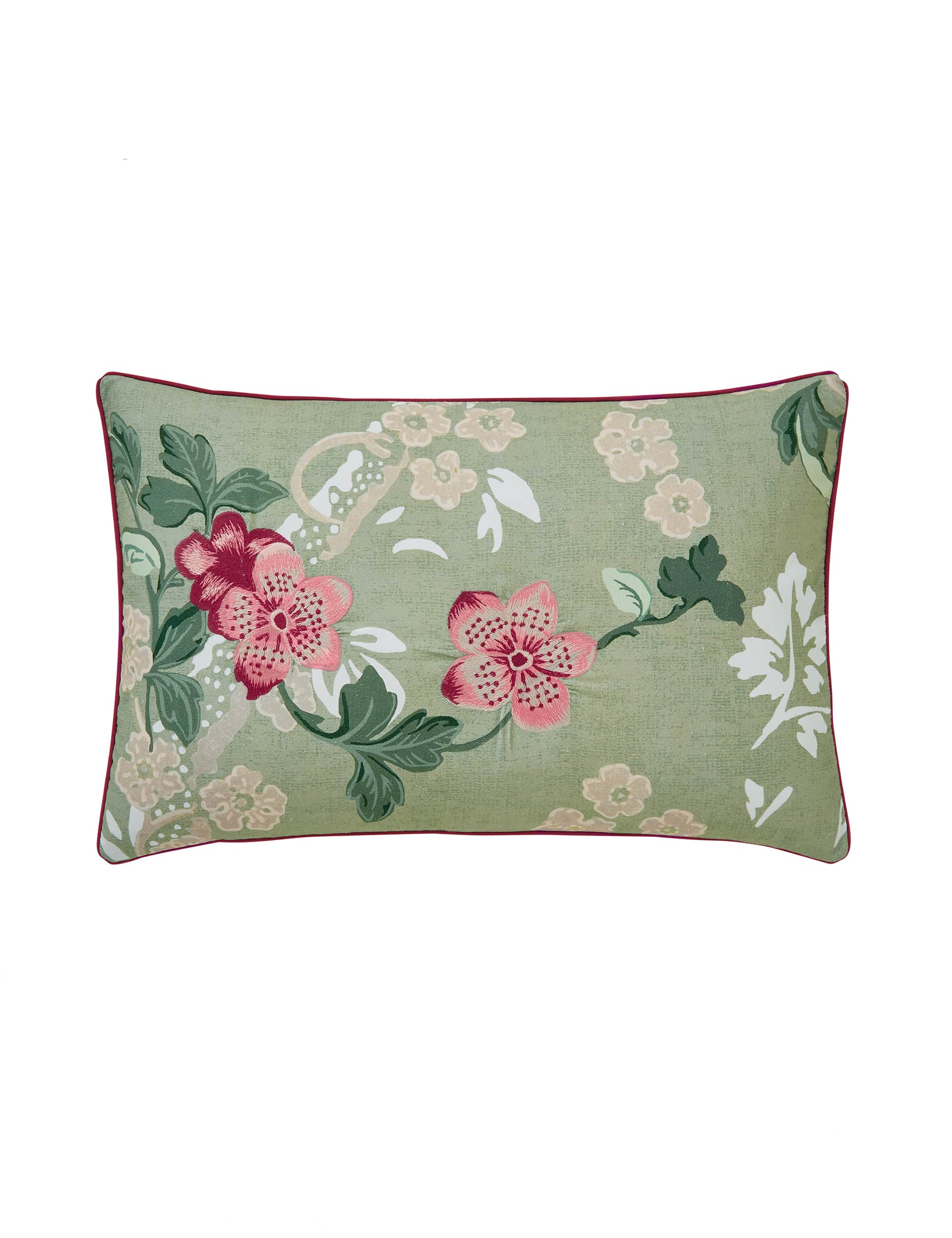 English Heritage Eagle House Embroidered Bolster Cushion - Green Mix, Green Mix