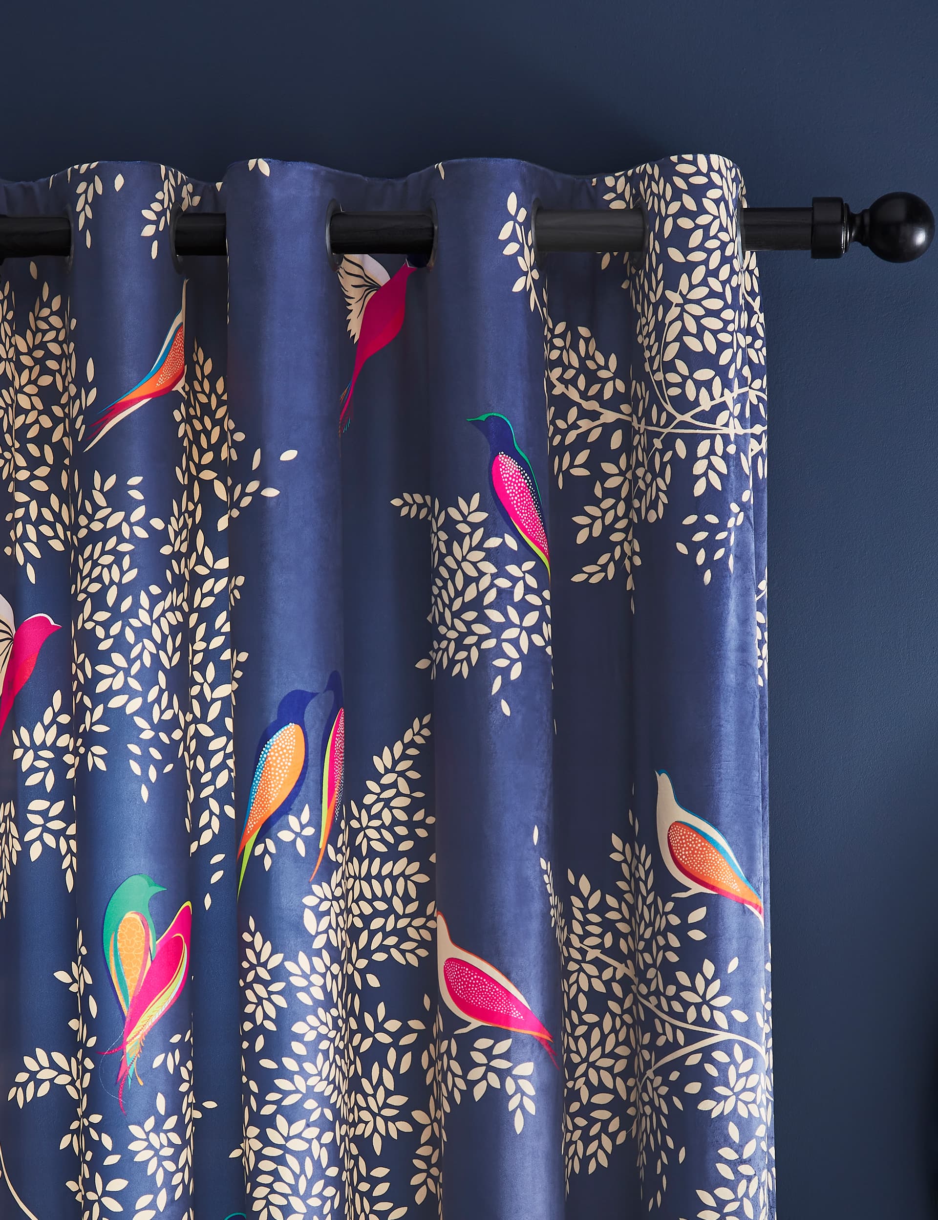 Sara Miller Smokey Birds Curtains - B9090 - Blue, Blue