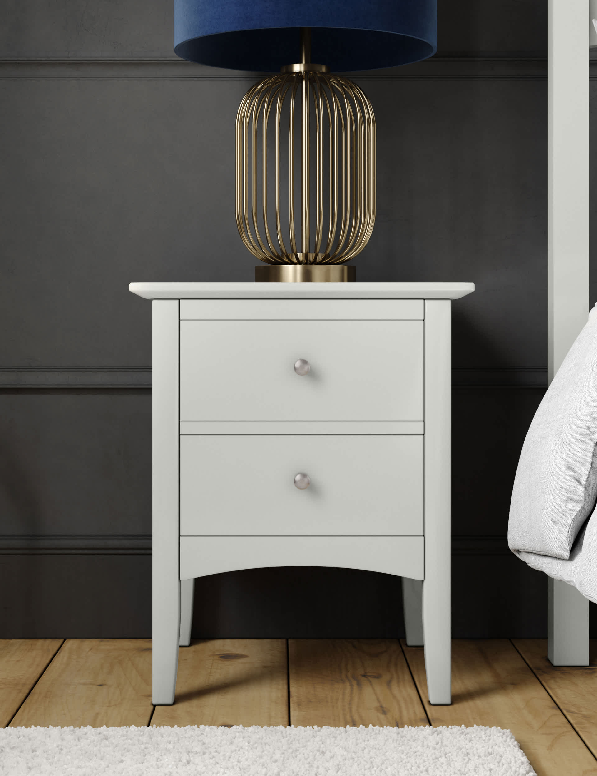 M&S Hastings 2 Drawer Bedside Table - Grey, Grey