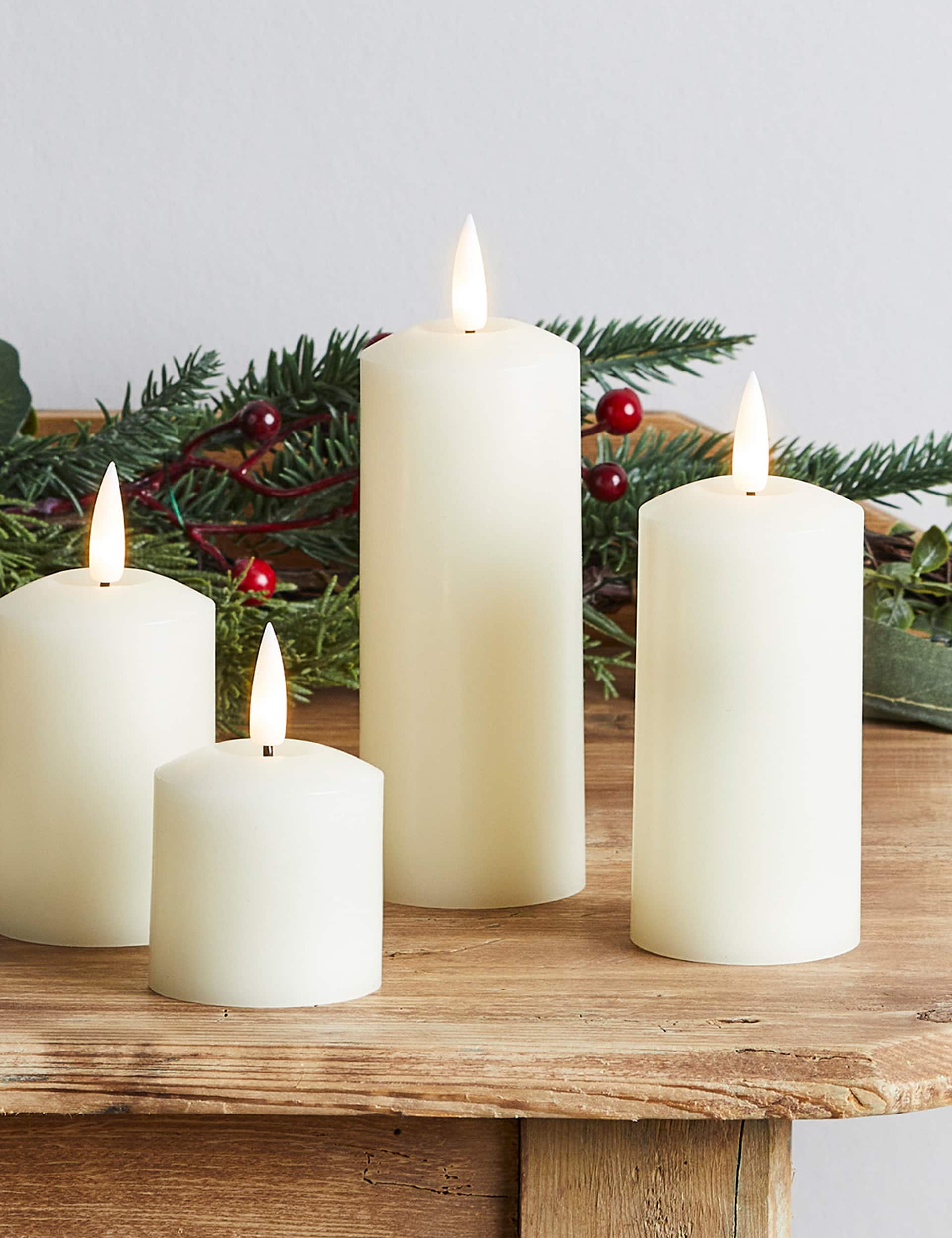 Lights4Fun Set of 4 TruGlow Pillar LED Candles - Ivory, Ivory